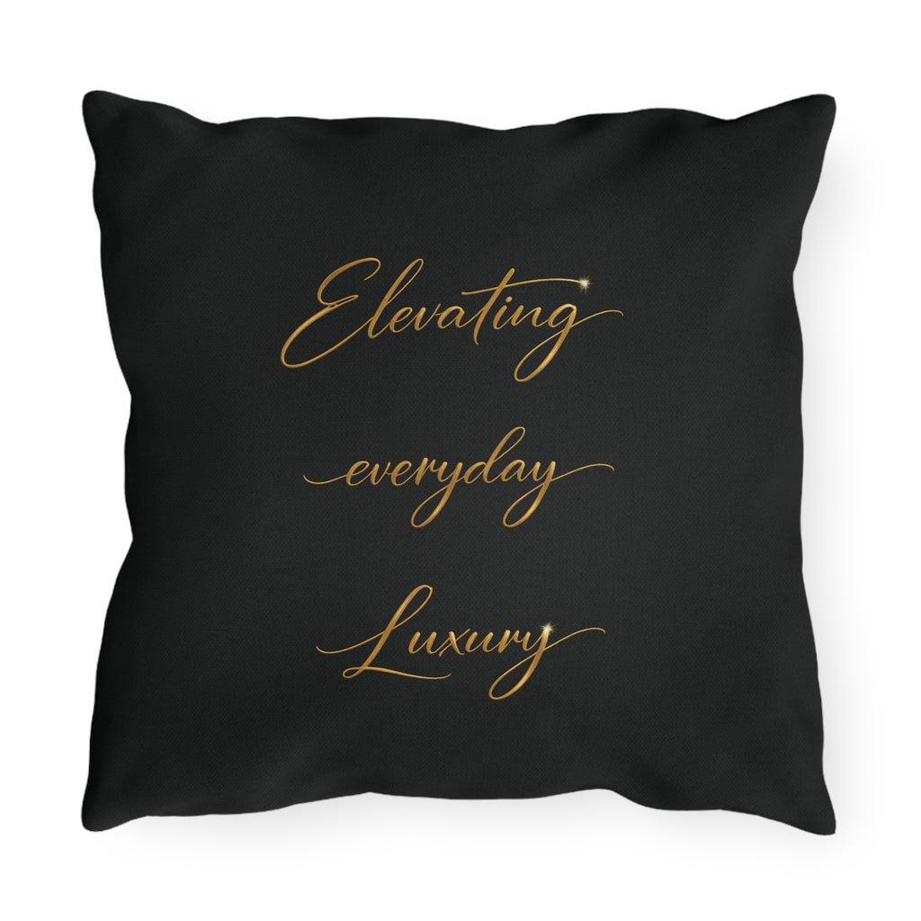 Outdoor Pillow — Black & Gold 'Levantiq' Luxury Logo & 'Elevating Everyday Luxury' Accent Cushion