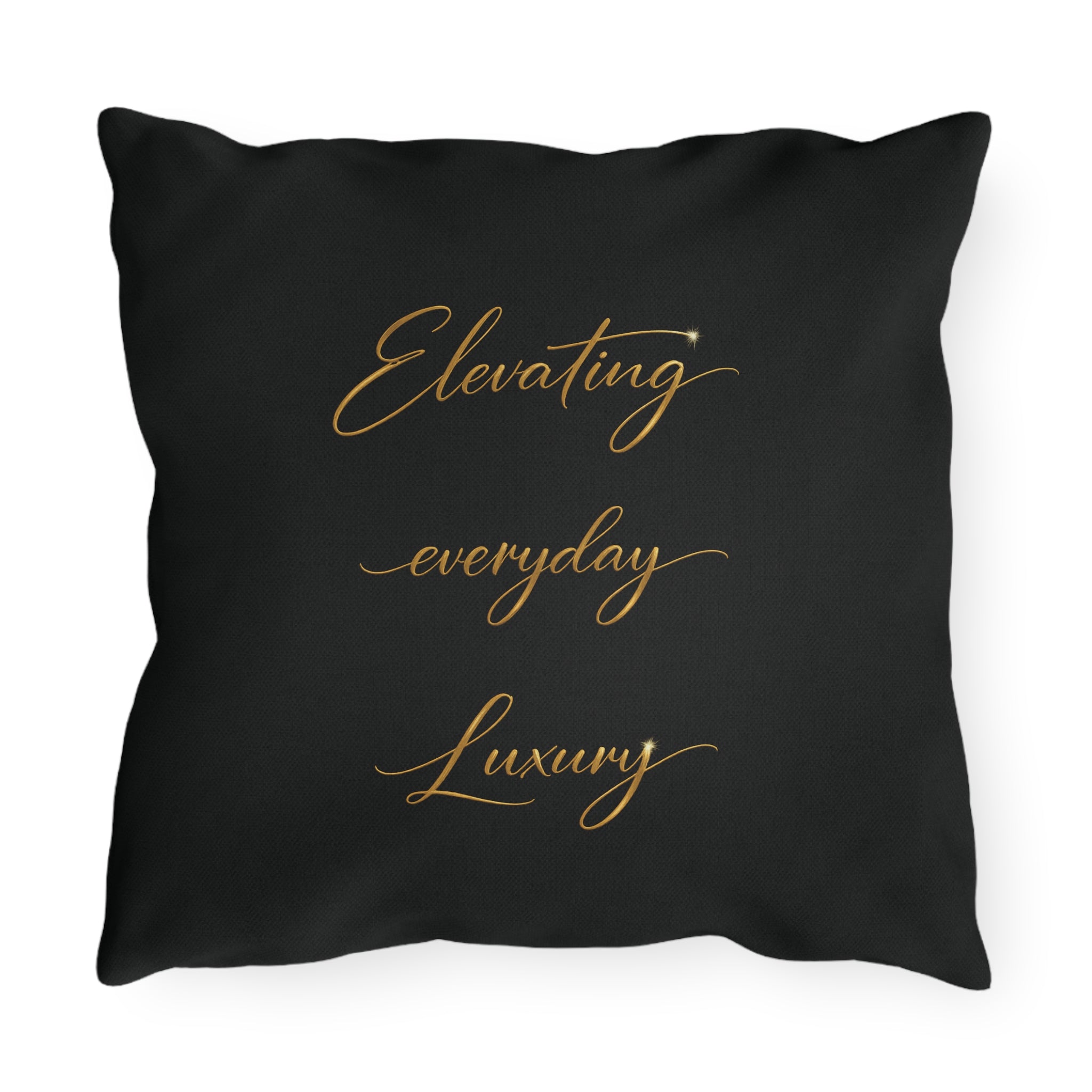 Outdoor Pillow — Black & Gold 'Levantiq' Luxury Logo & 'Elevating Everyday Luxury' Accent Cushion