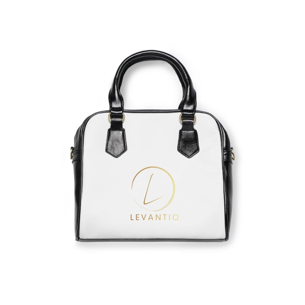 Shoulder Handbag — Elegant White Leatherette Tote with Gold Script Logo (LevantiQ)