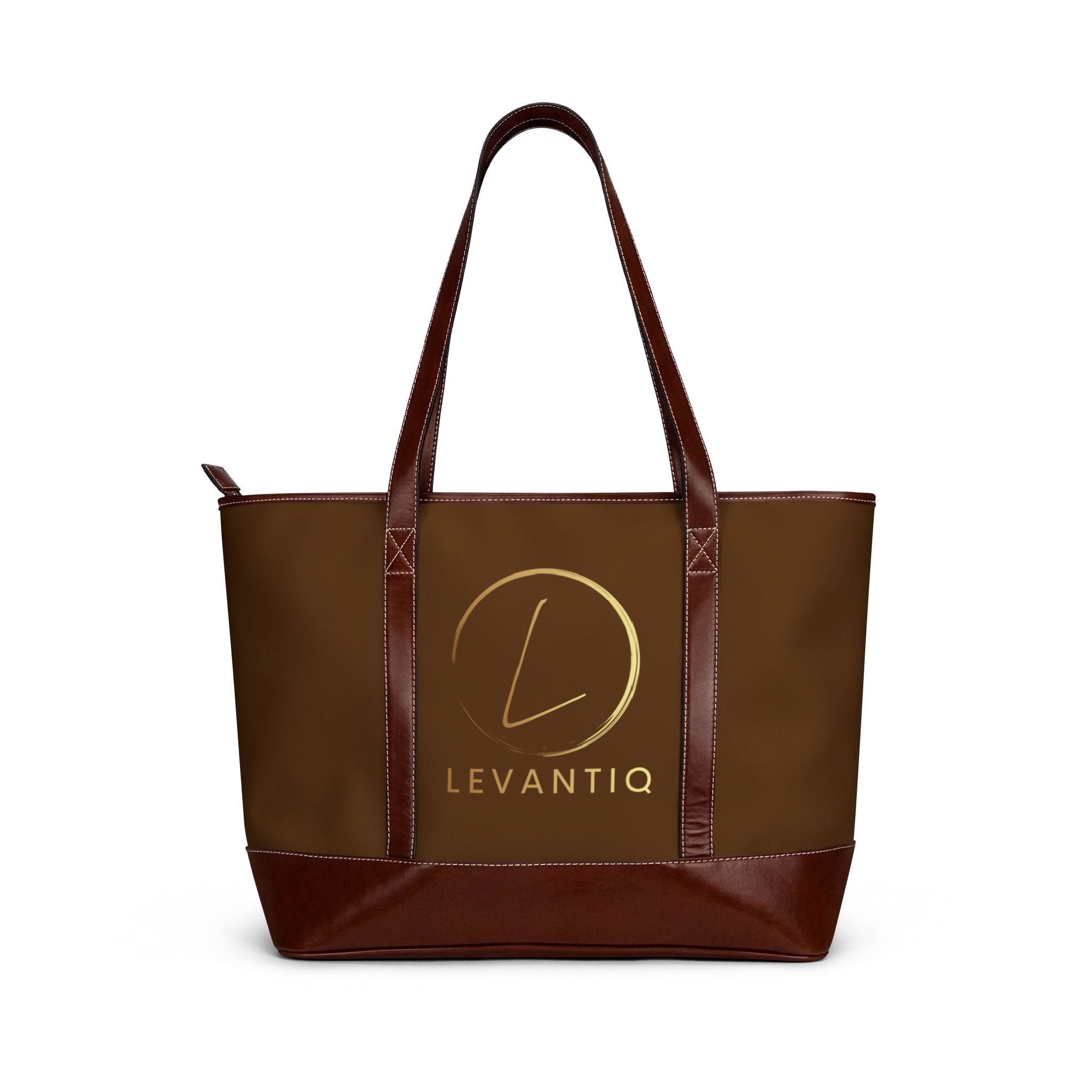 Leather-Trim Monogram Tote Handbag – 'Levantiq' Gold Logo Everyday Luxury