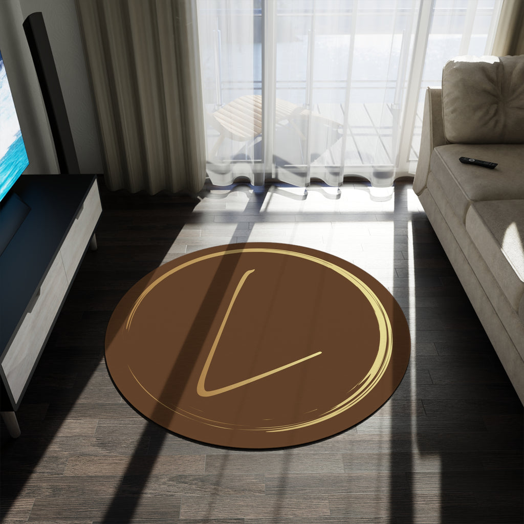 Monogram LevantiQ Round Rug — Brown & Gold Circular Accent Floor Mat