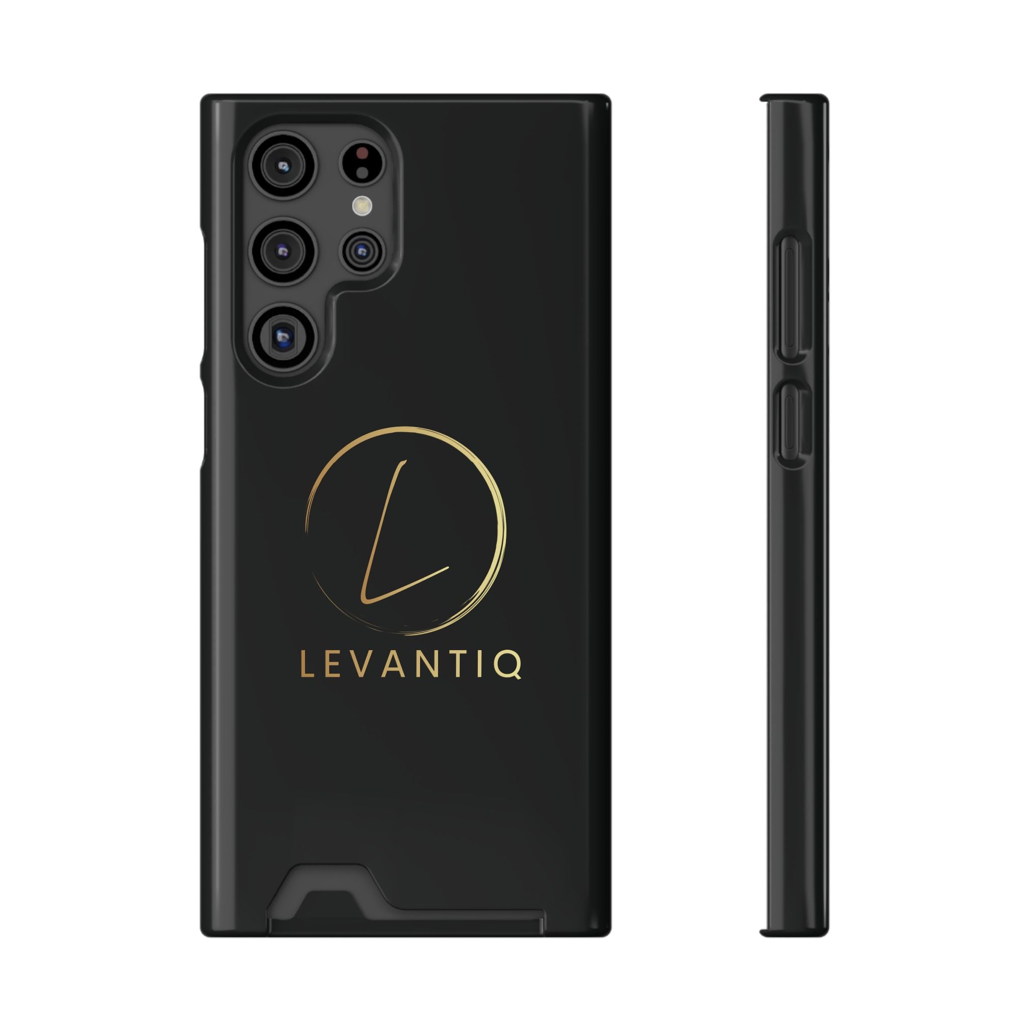 Étui de téléphone avec porte-cartes — Étui portefeuille fin noir élégant avec logo