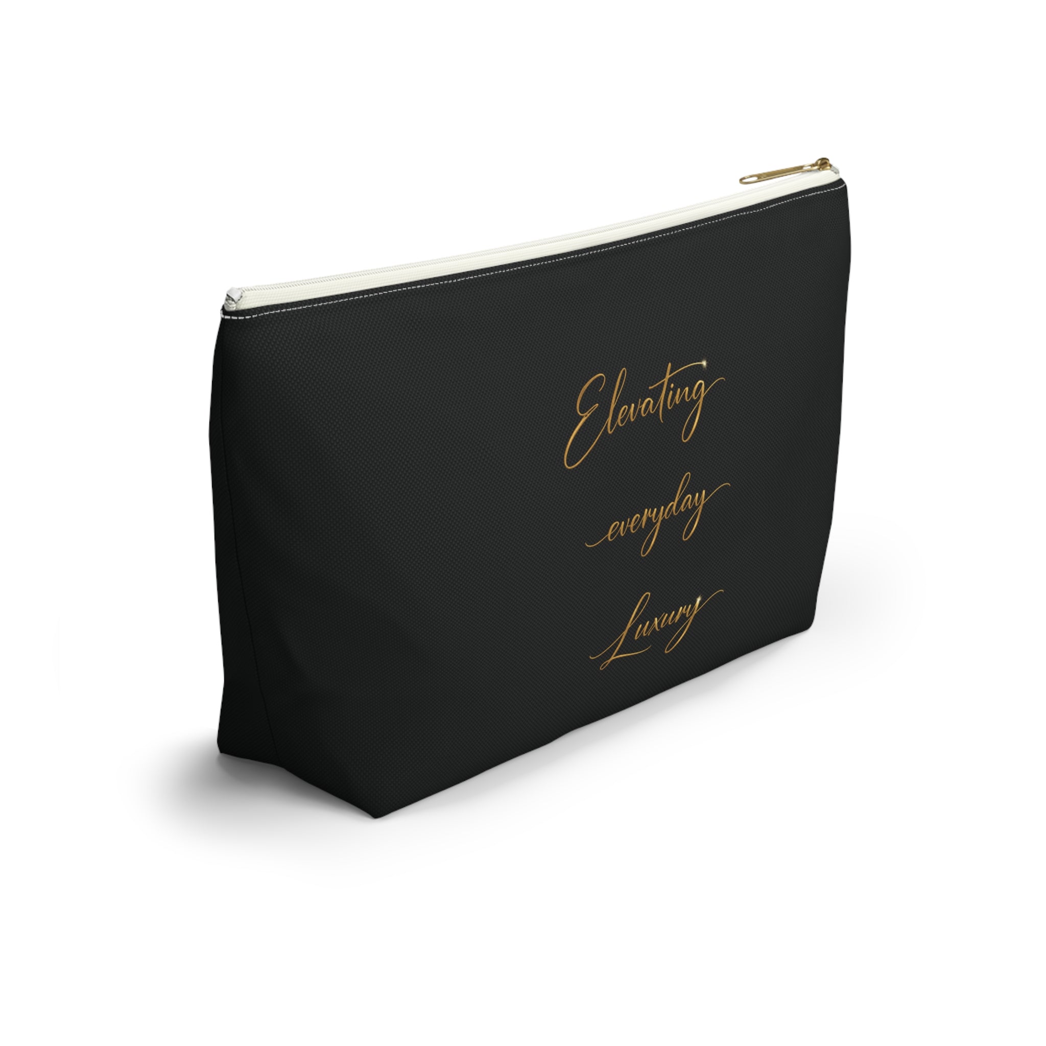Luxury Black Accessory Pouch — Cosmetic & Travel T-Bottom Bag