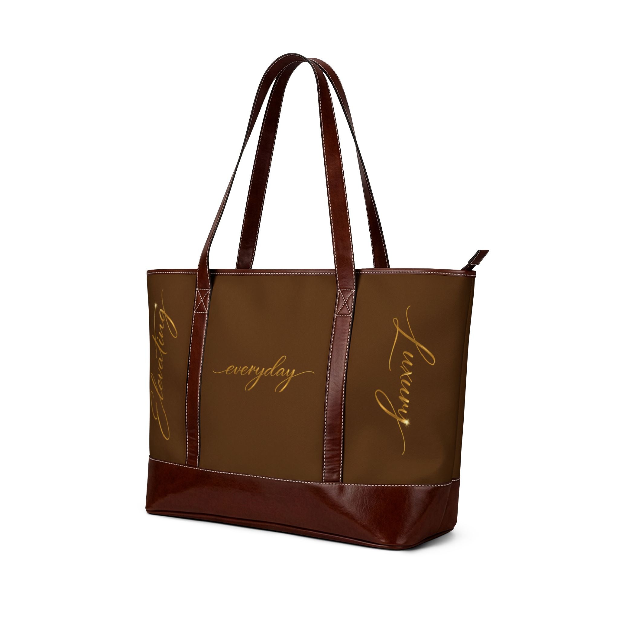 Levantiq Brown Leather Tote Handbag — Elegant Everyday Luxury Tote with Gold Logo