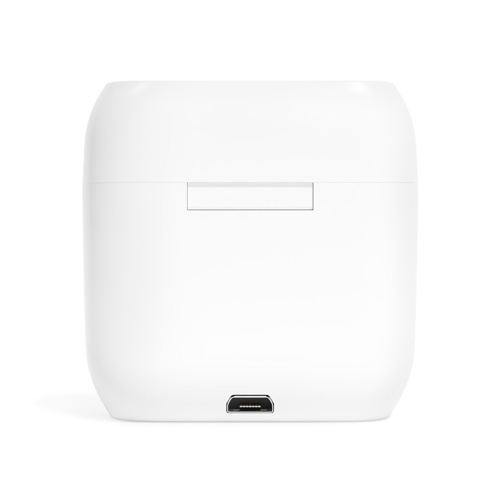 Écouteurs sans fil — Élégant boîtier de charge blanc avec logo Levantiq doré