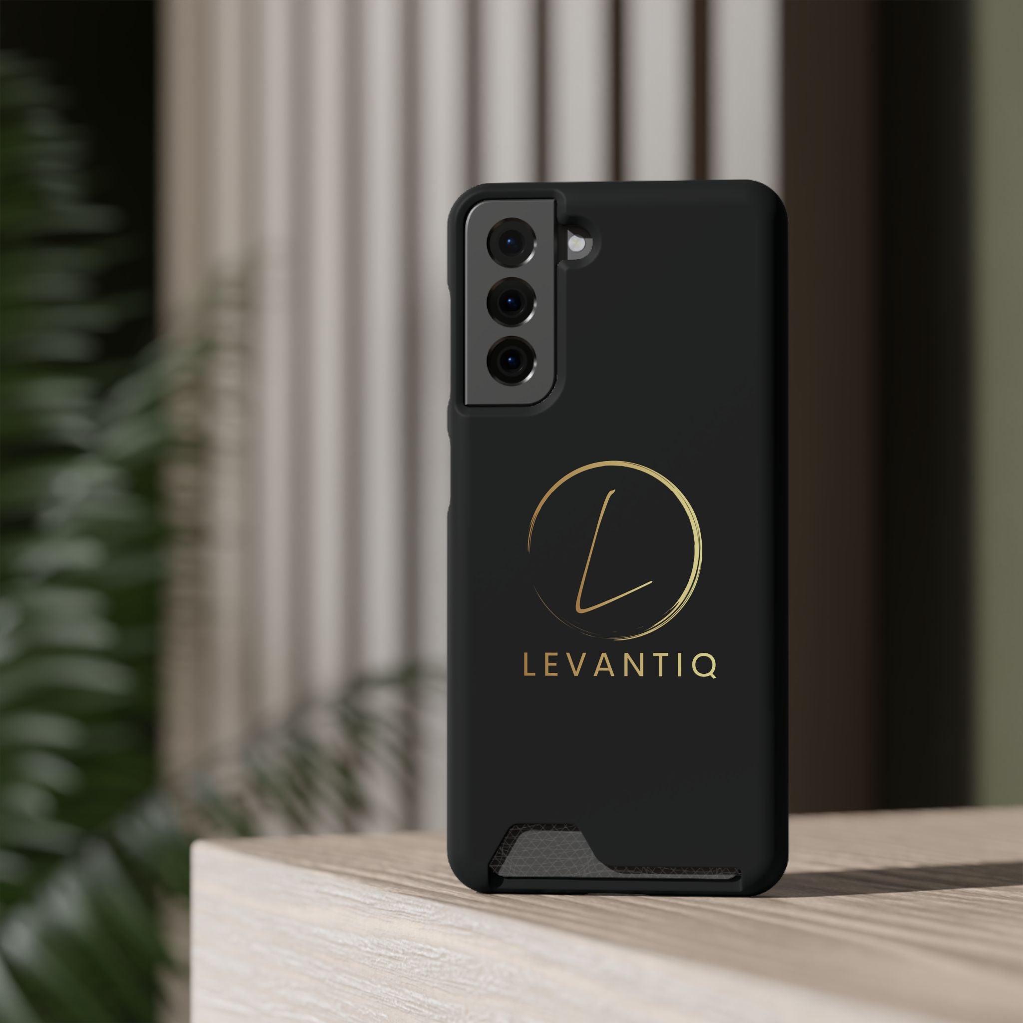 Phone Case with Card Holder — Sleek Black Logo Slim Wallet Case