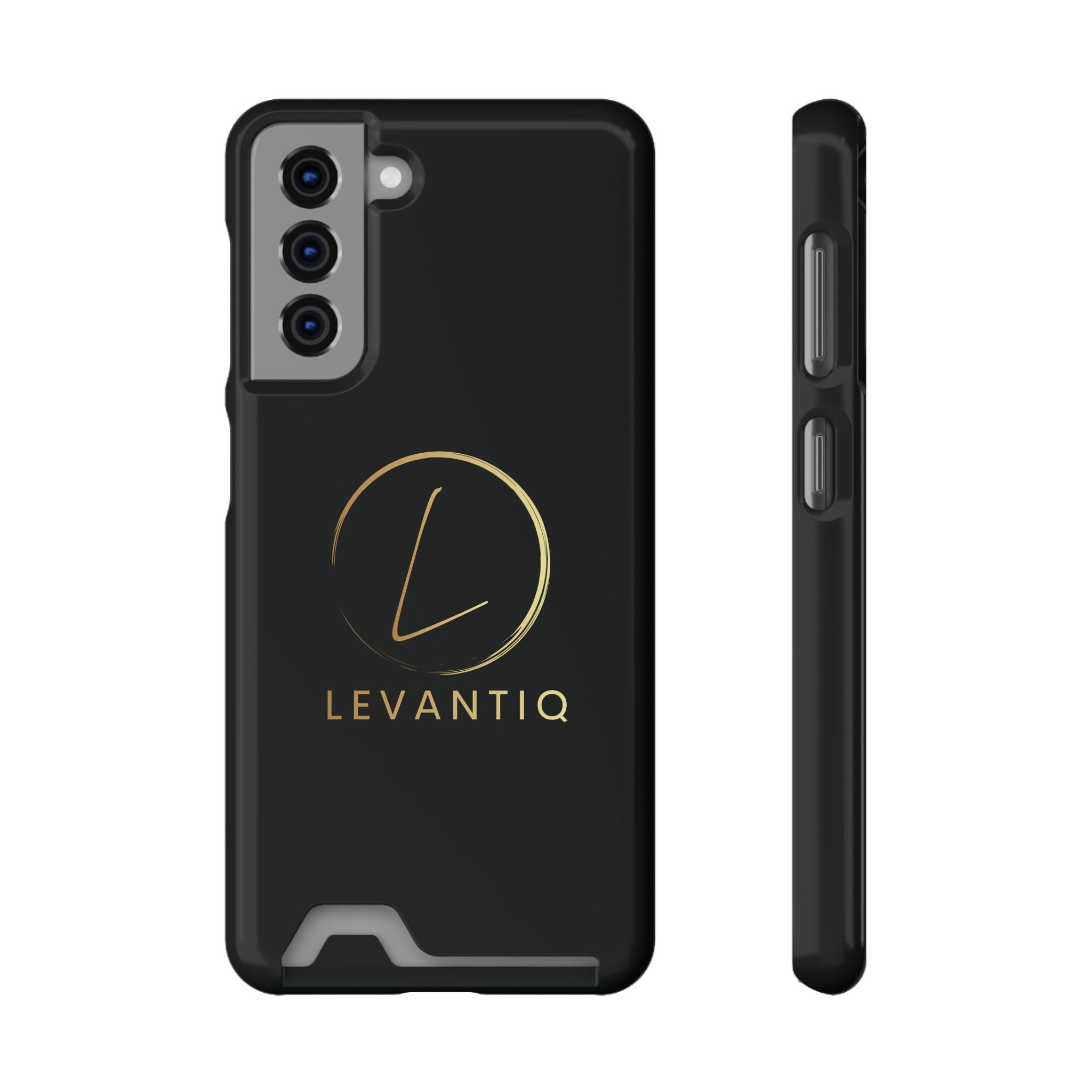 Étui de téléphone avec porte-cartes — Étui portefeuille fin noir élégant avec logo