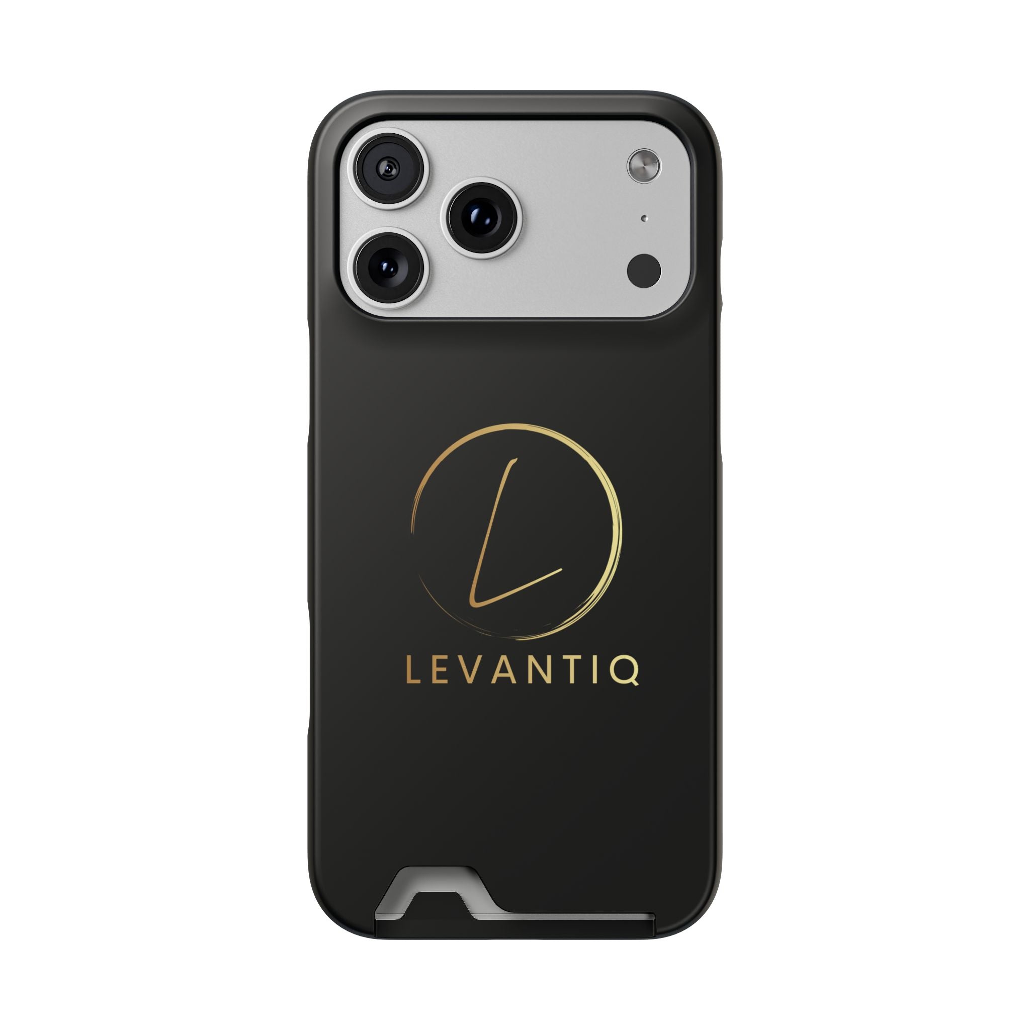 Étui de téléphone avec porte-cartes — Étui portefeuille fin noir élégant avec logo