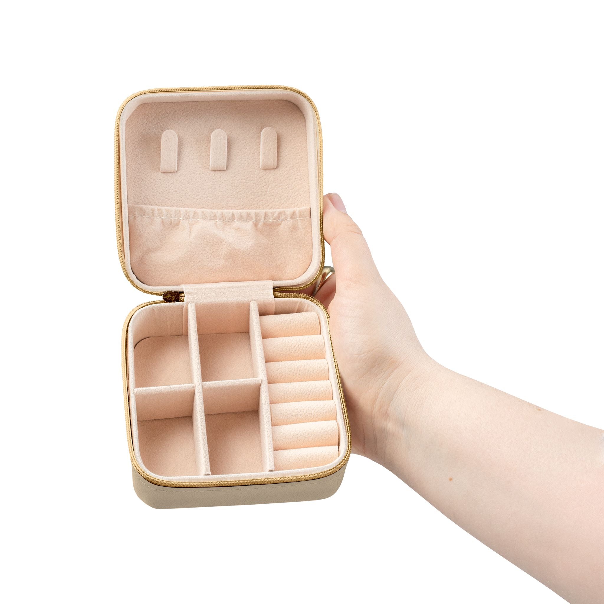 Compact Pink Jewelry Travel Case — Portable Ring & Earring Organizer with Compartments