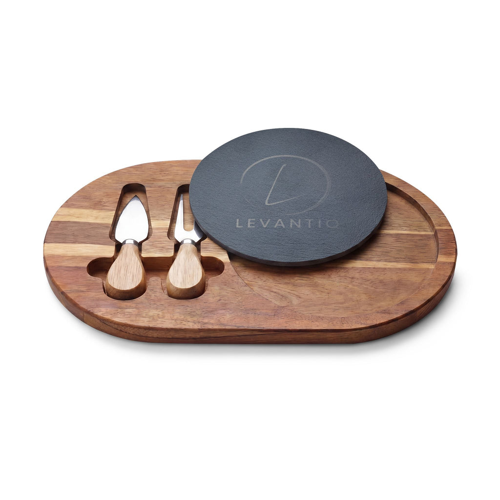Engraved Acacia Charcuterie Board with Slate Insert & Cheese Tools