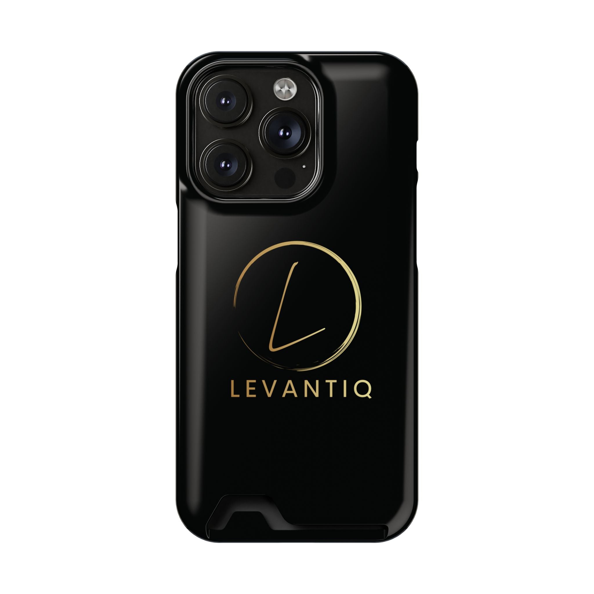 Étui de téléphone avec porte-cartes — Étui portefeuille fin noir élégant avec logo