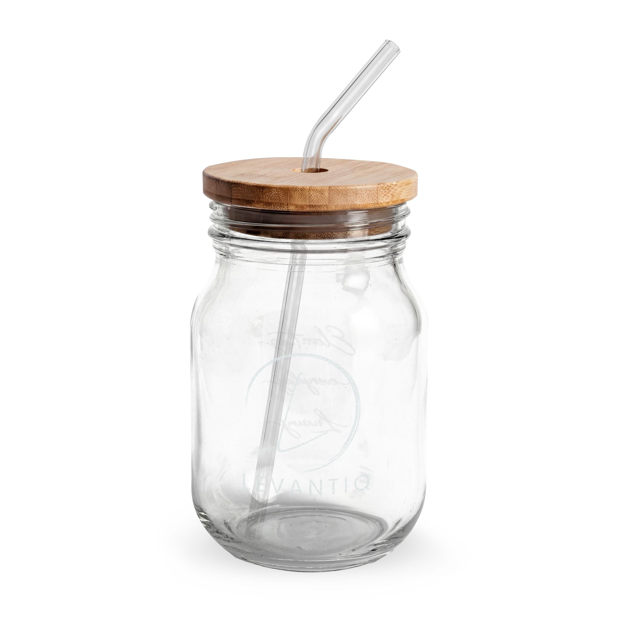 16oz Engraved Glass Sipper Jar with Bamboo Lid & Straw — Personalized Mason-Style Tumbler