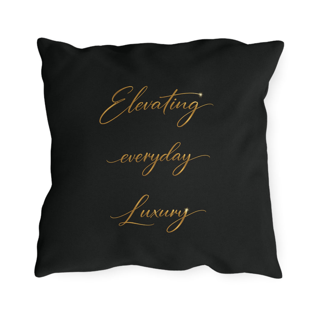 Outdoor Pillow — Black & Gold 'Levantiq' Luxury Logo & 'Elevating Everyday Luxury' Accent Cushion