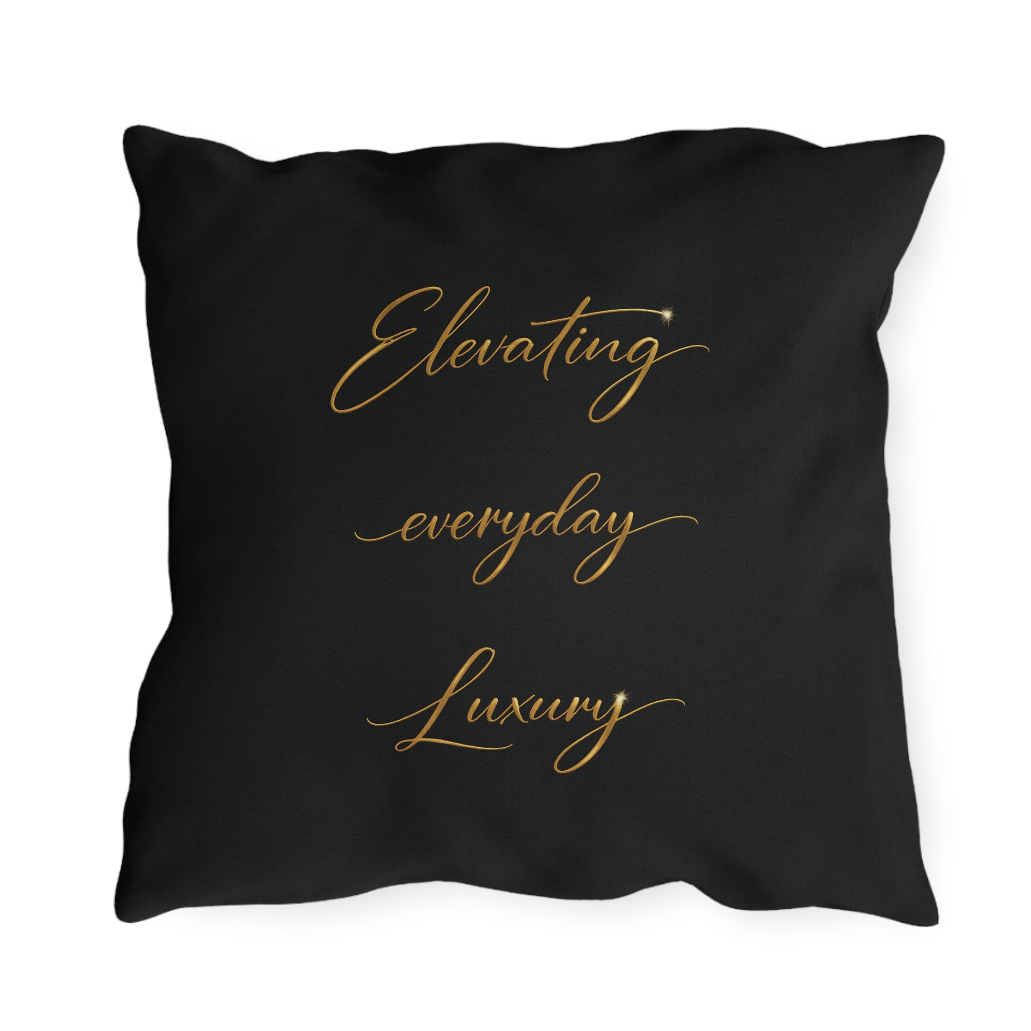 Outdoor Pillow — Black & Gold 'Levantiq' Luxury Logo & 'Elevating Everyday Luxury' Accent Cushion