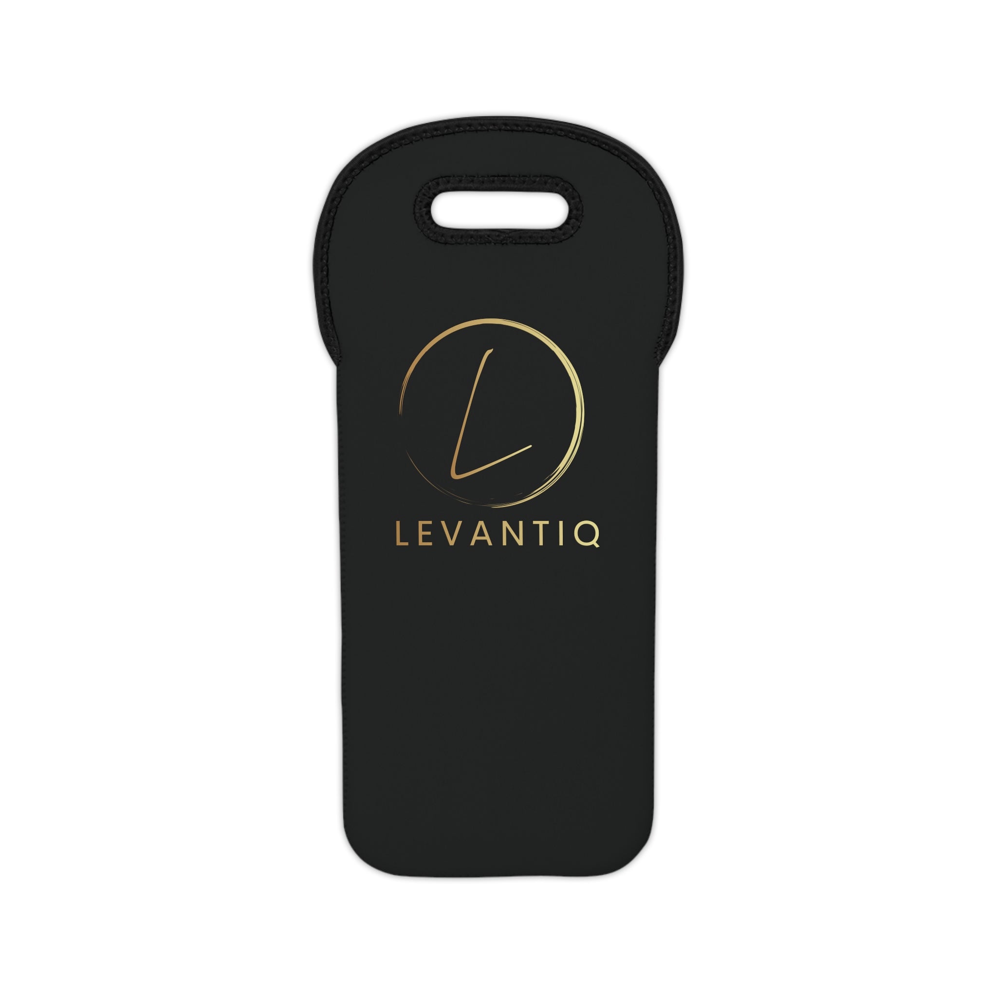 LevantiQ Gold Logo Wine Tote Bag — Elegant Neoprene Bottle Carrier for Gifts & Entertaining