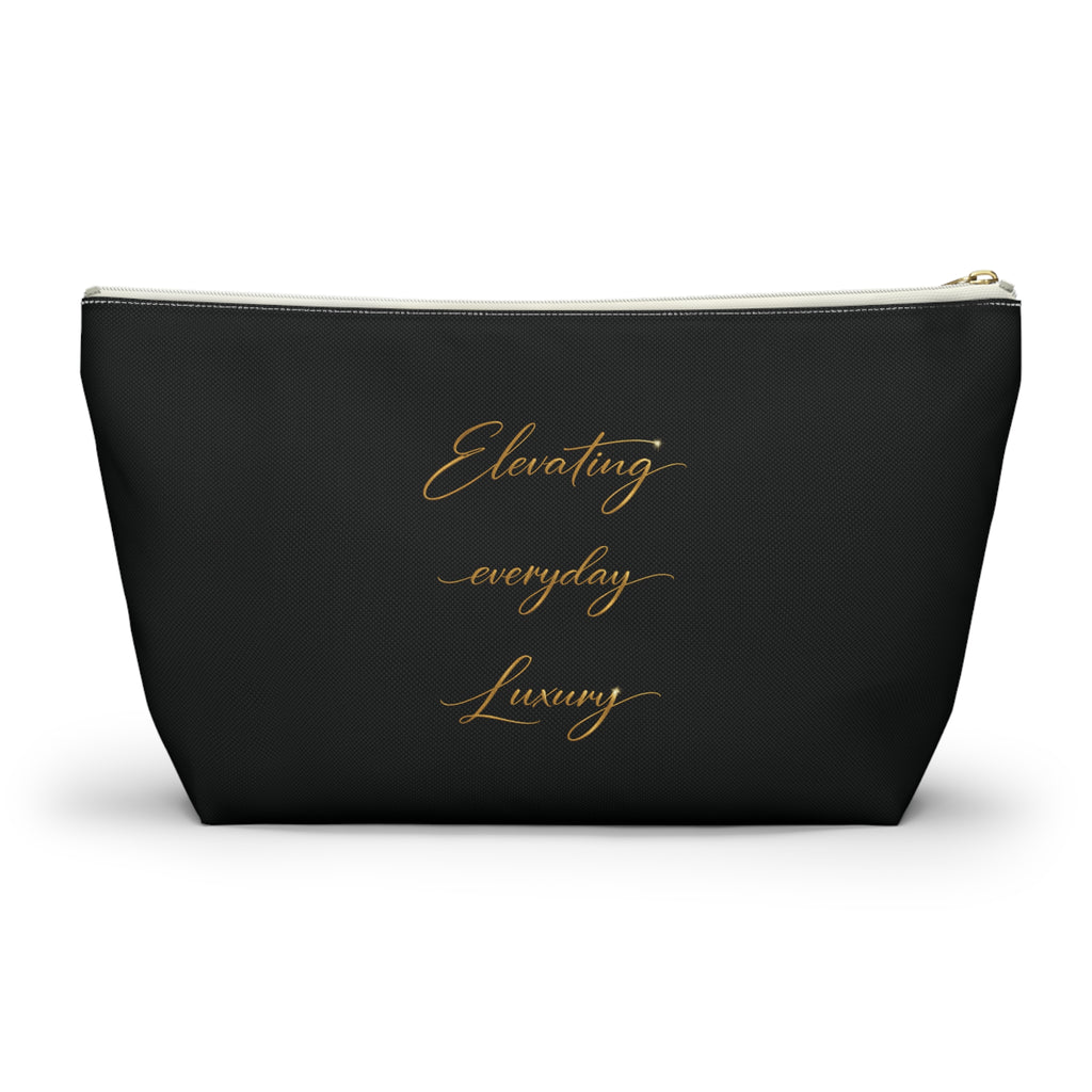 Luxury Black Accessory Pouch — Cosmetic & Travel T-Bottom Bag