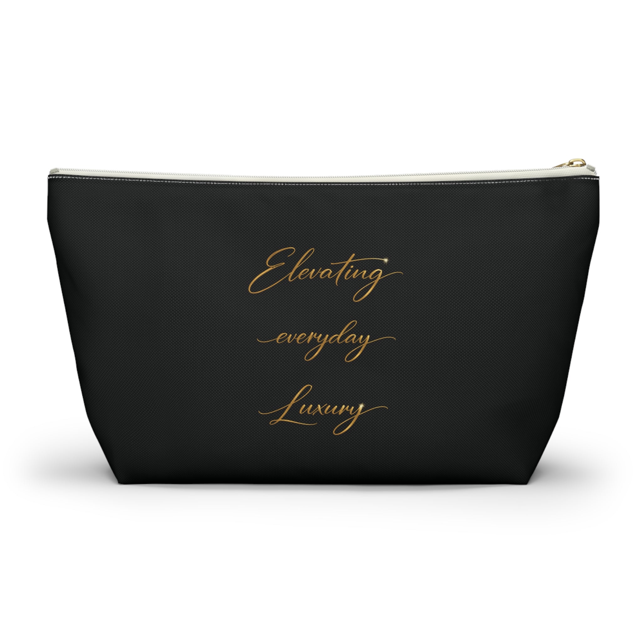 Luxury Black Accessory Pouch — Cosmetic & Travel T-Bottom Bag