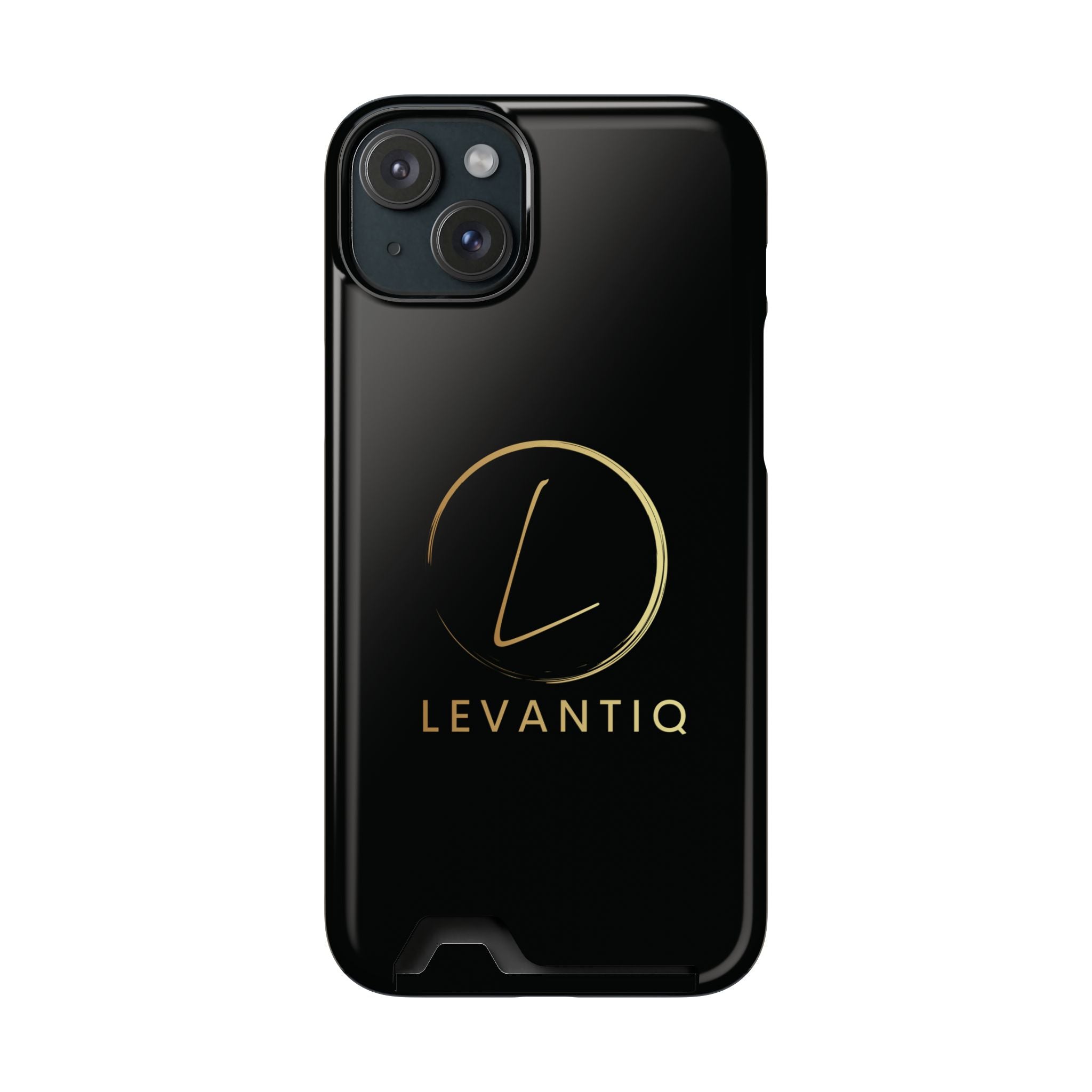 Étui de téléphone avec porte-cartes — Étui portefeuille fin noir élégant avec logo
