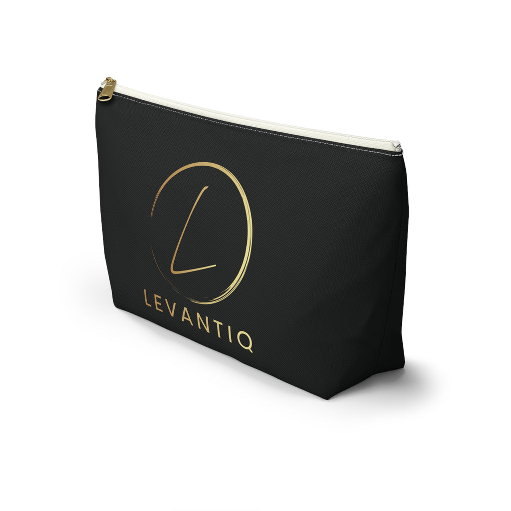 Luxury Black Accessory Pouch — Cosmetic & Travel T-Bottom Bag