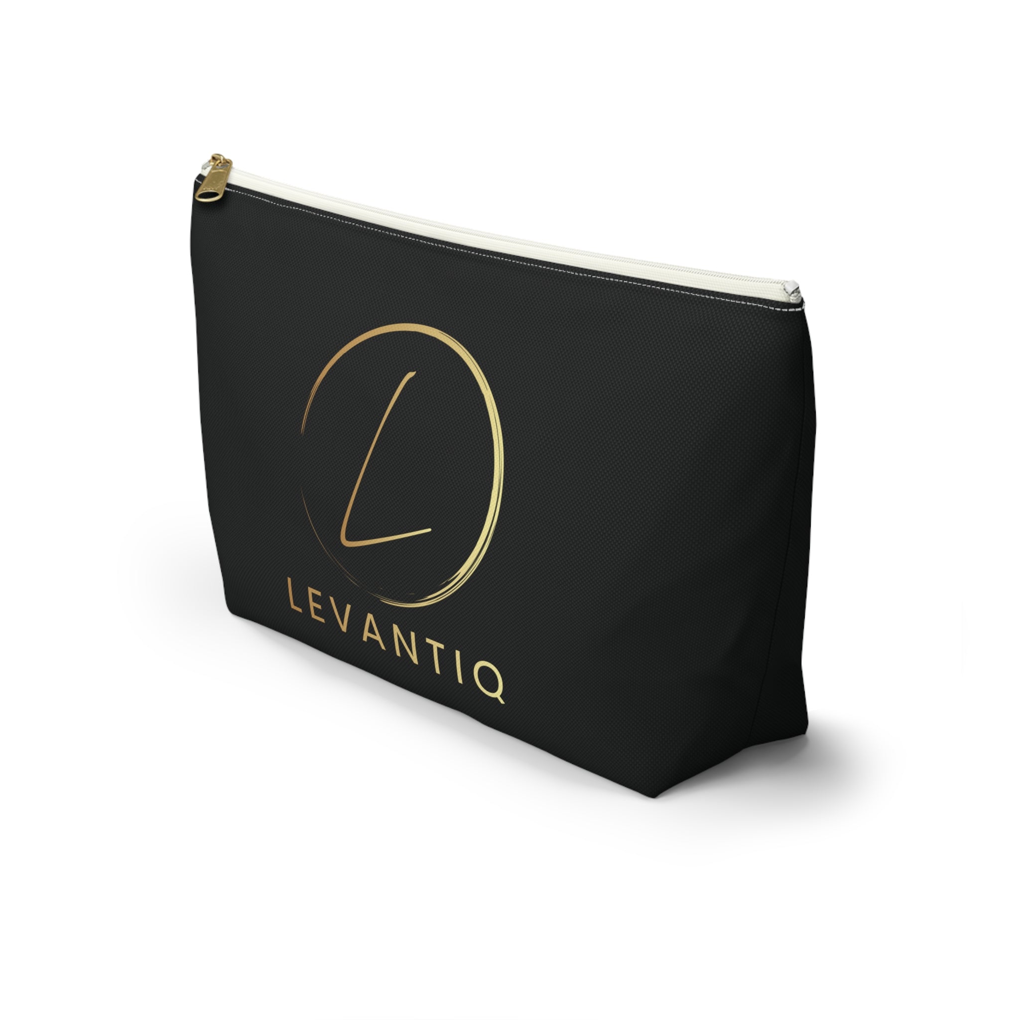 Luxury Black Accessory Pouch — Cosmetic & Travel T-Bottom Bag