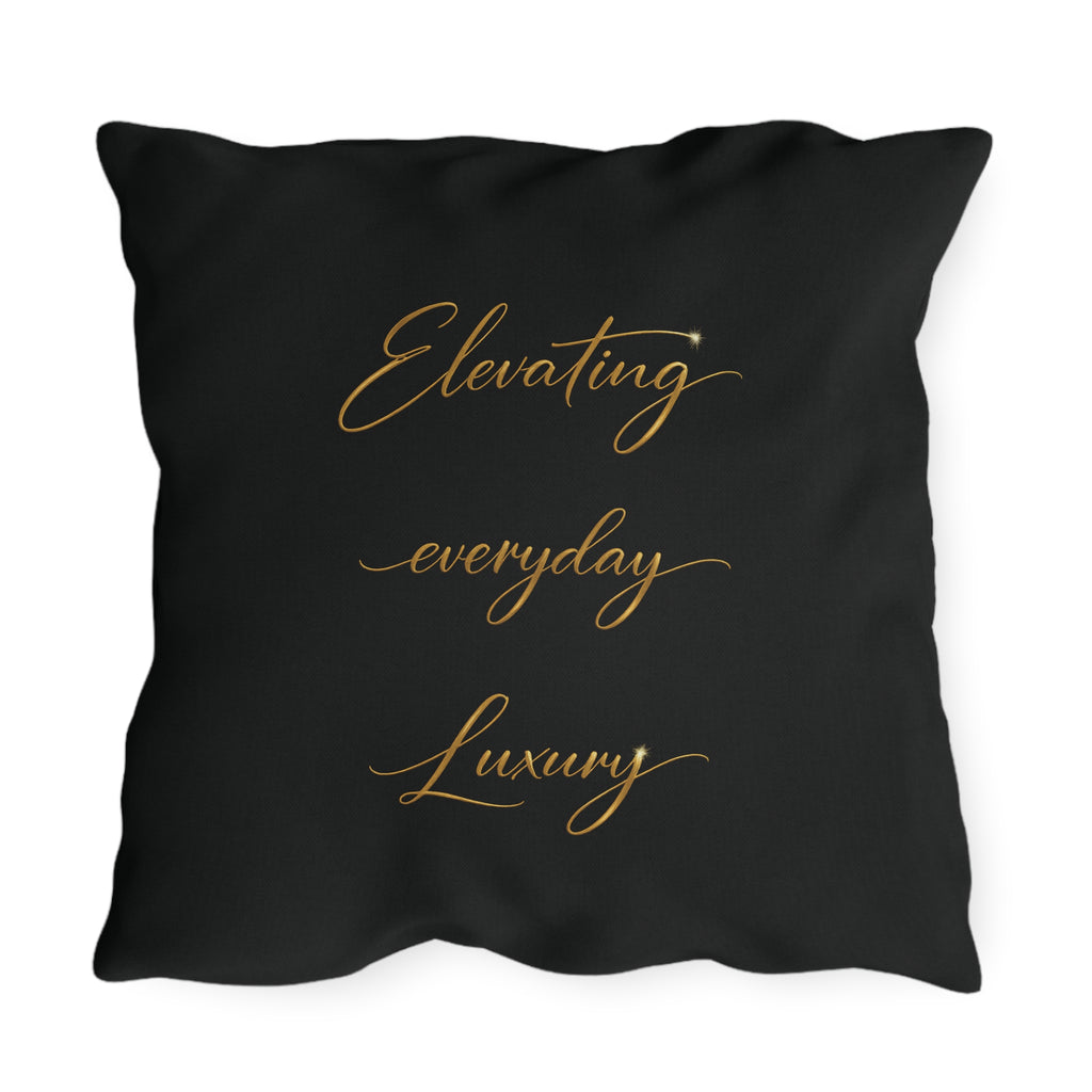 Outdoor Pillow — Black & Gold 'Levantiq' Luxury Logo & 'Elevating Everyday Luxury' Accent Cushion