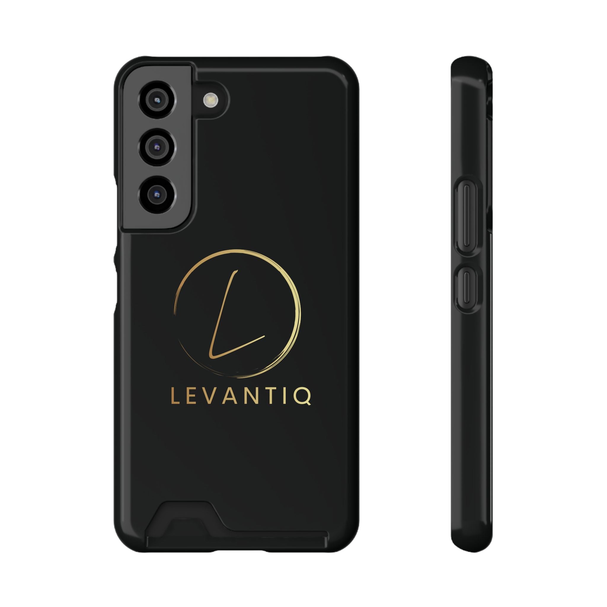 Étui de téléphone avec porte-cartes — Étui portefeuille fin noir élégant avec logo
