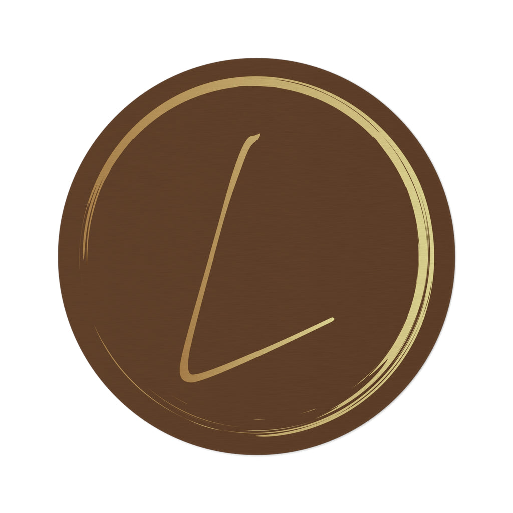 Monogram LevantiQ Round Rug — Brown & Gold Circular Accent Floor Mat