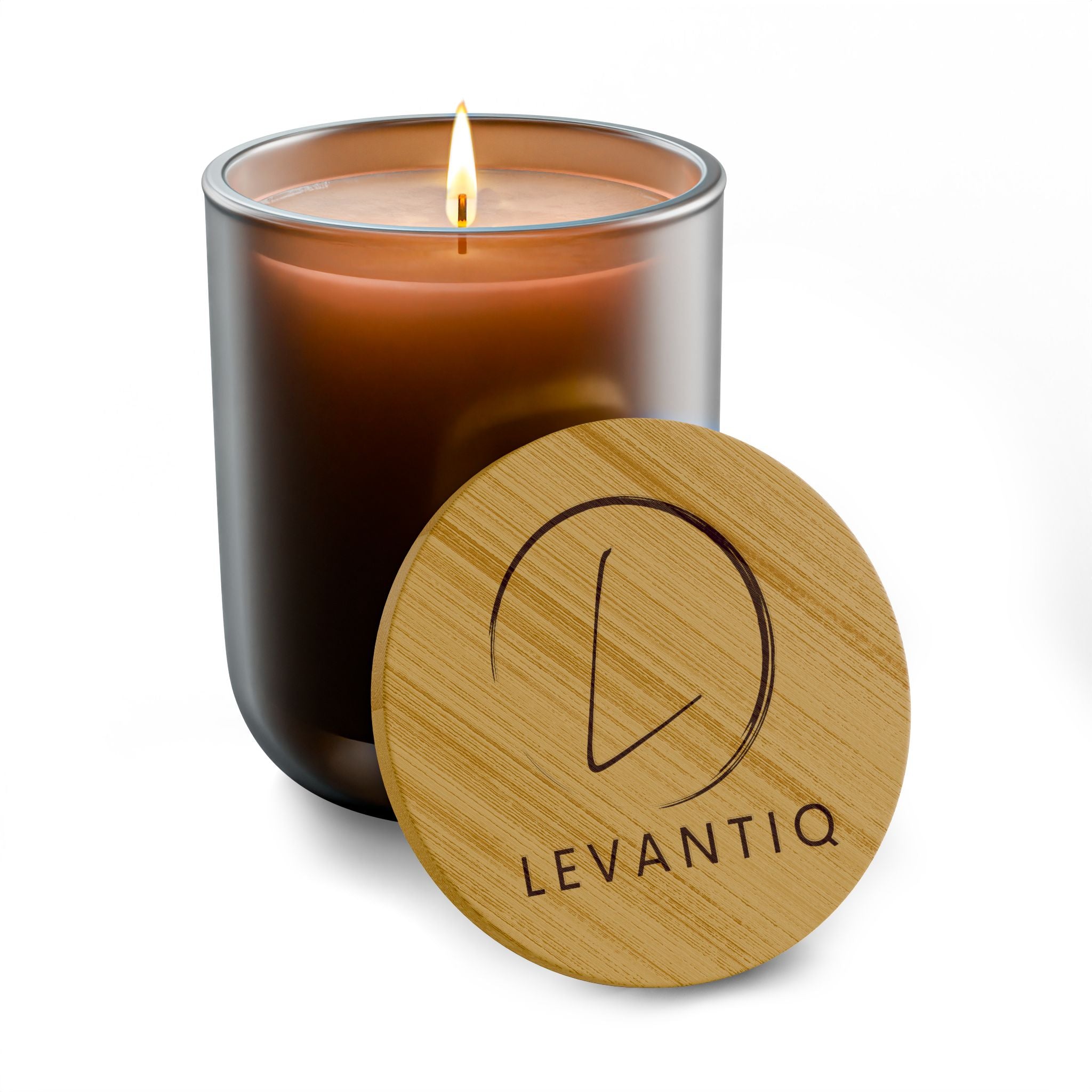 Engraved Bamboo-Lid Scented Soy Candle — 14oz Aromatherapy Candle (Levantiq Logo)