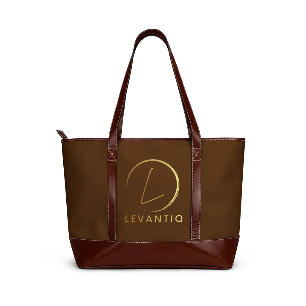 Levantiq Brown Leather Tote Handbag — Elegant Everyday Luxury Tote with Gold Logo