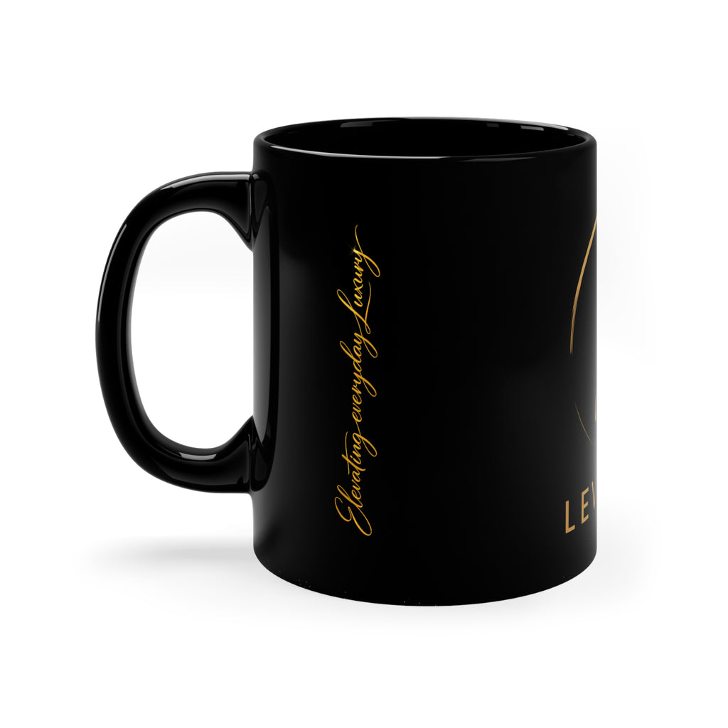 Black Ceramic Mug with Gold Levantiq Logo — 11oz Coffee Cup