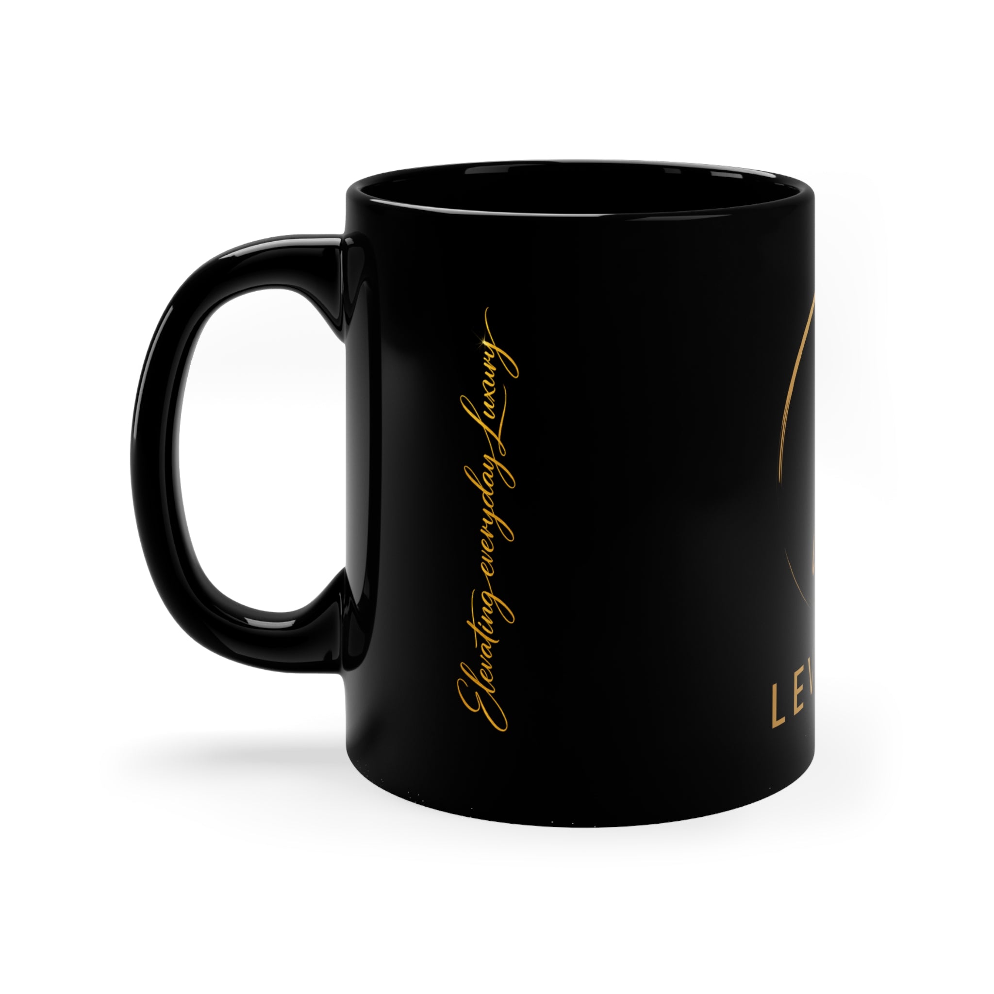 Black Ceramic Mug with Gold Levantiq Logo — 11oz Coffee Cup