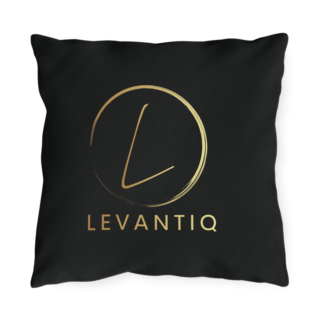 Outdoor Pillow — Black & Gold 'Levantiq' Luxury Logo & 'Elevating Everyday Luxury' Accent Cushion