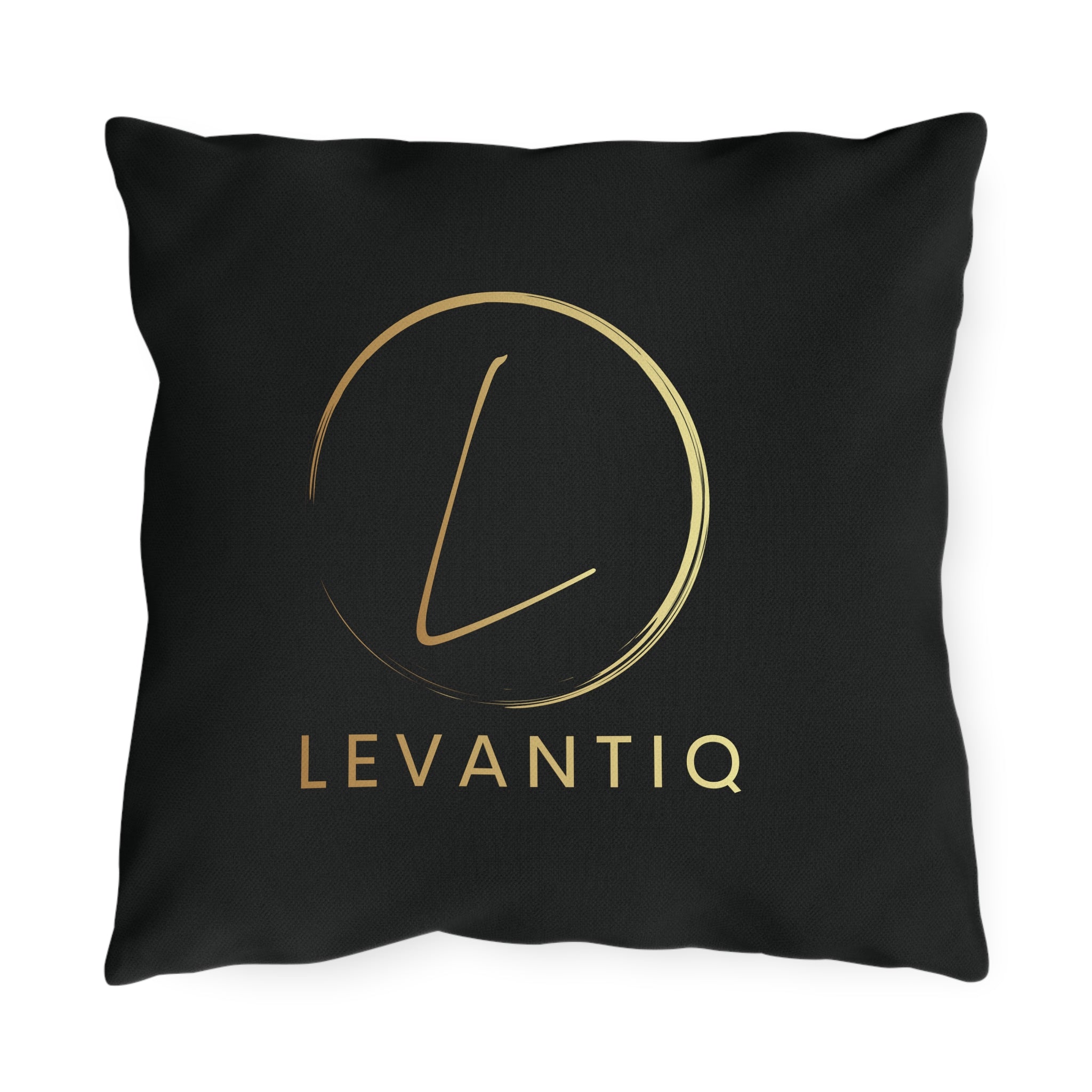 Outdoor Pillow — Black & Gold 'Levantiq' Luxury Logo & 'Elevating Everyday Luxury' Accent Cushion