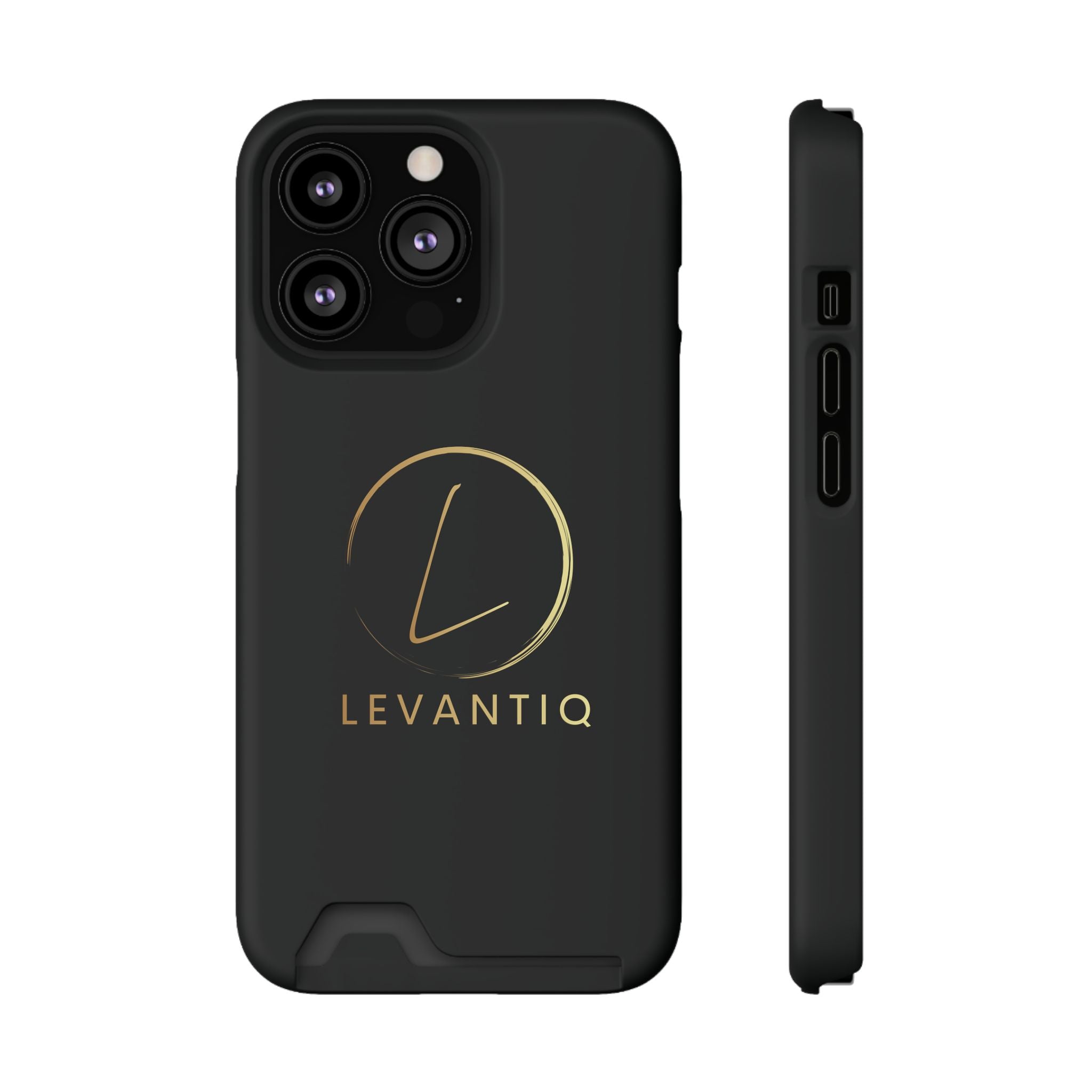 Étui de téléphone avec porte-cartes — Étui portefeuille fin noir élégant avec logo