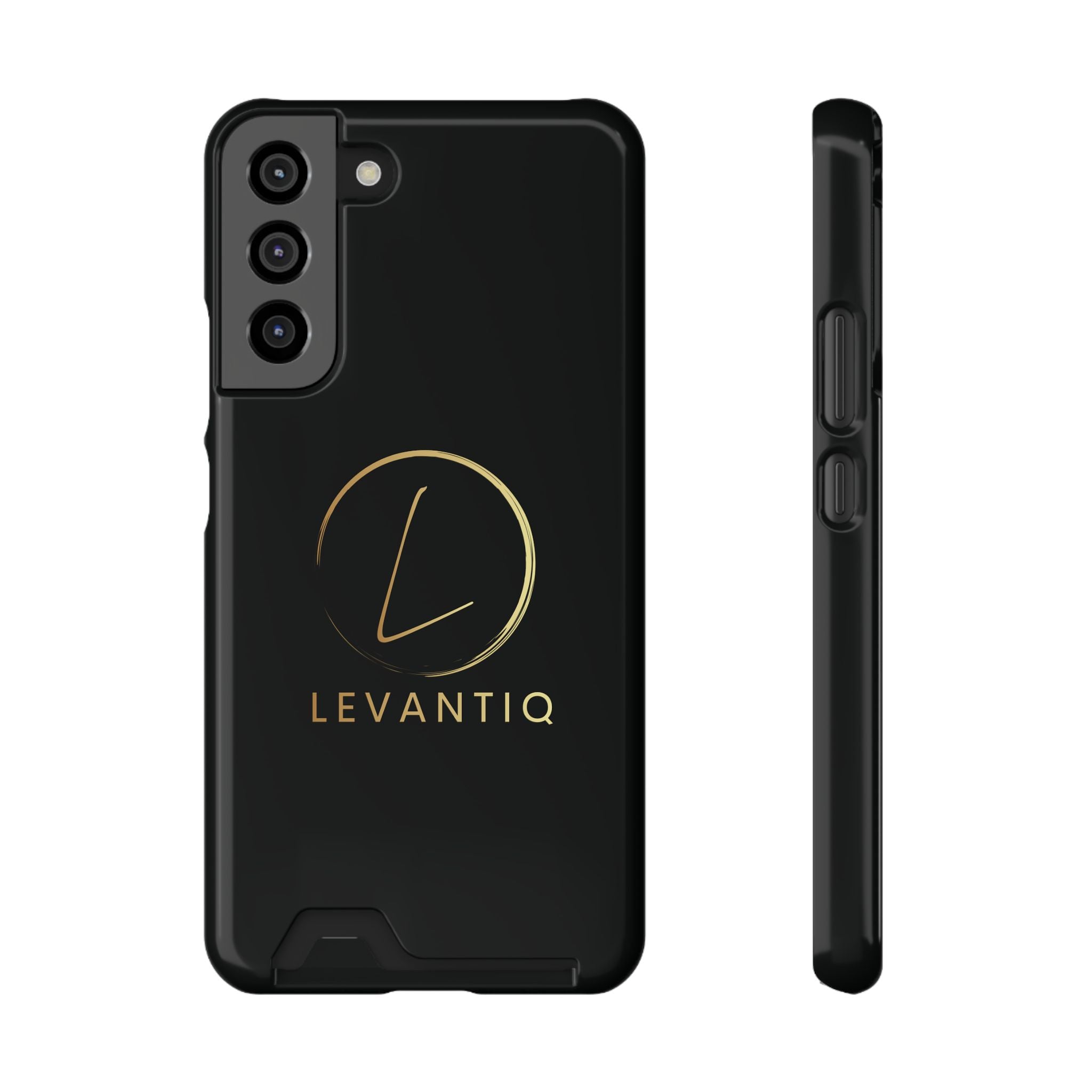 Étui de téléphone avec porte-cartes — Étui portefeuille fin noir élégant avec logo