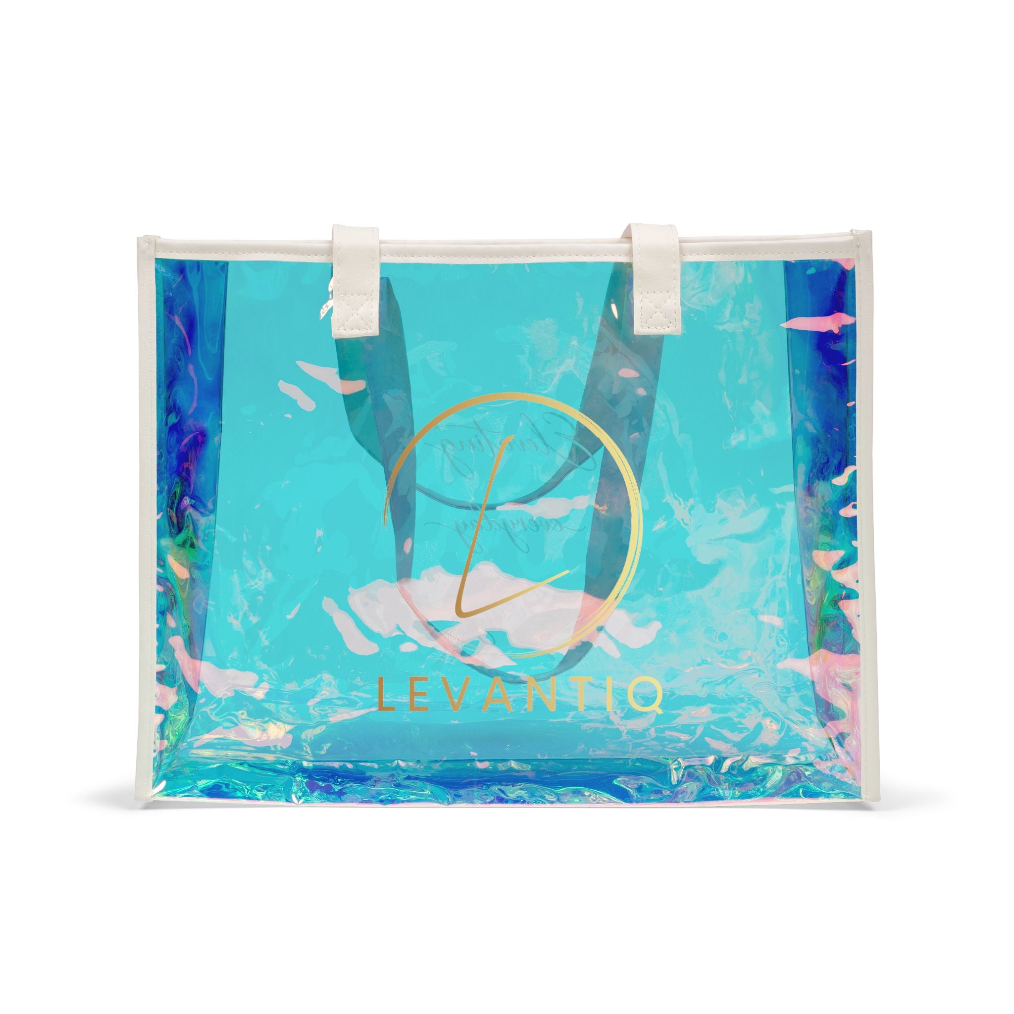 Holographic Beach Tote Bag — Iridescent Clear Summer Pool & Travel Bag