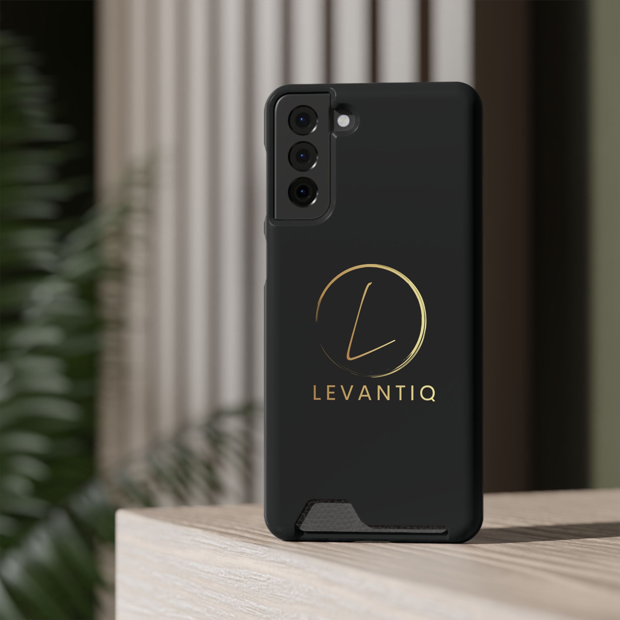 Phone Case with Card Holder — Sleek Black Logo Slim Wallet Case