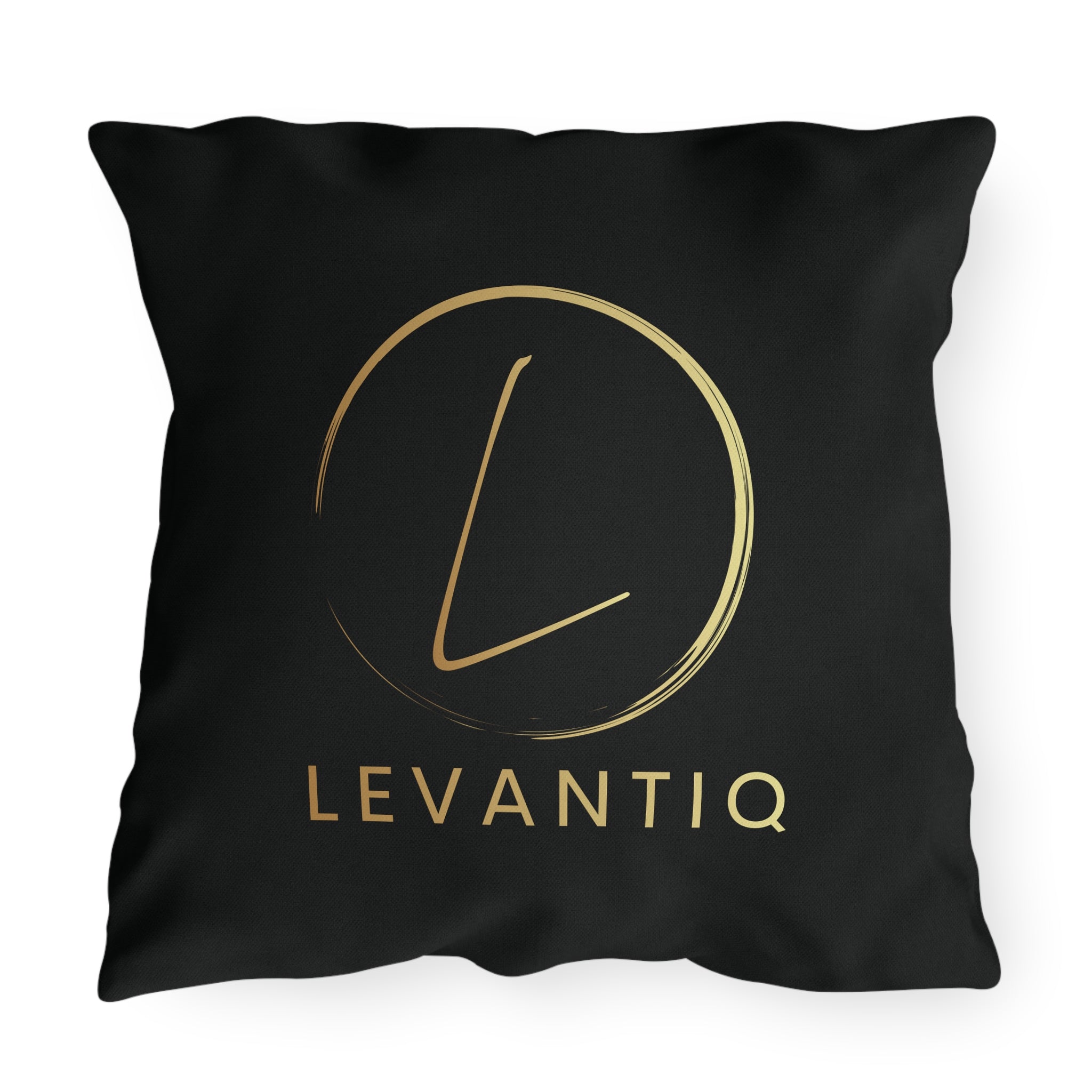 Outdoor Pillow — Black & Gold 'Levantiq' Luxury Logo & 'Elevating Everyday Luxury' Accent Cushion
