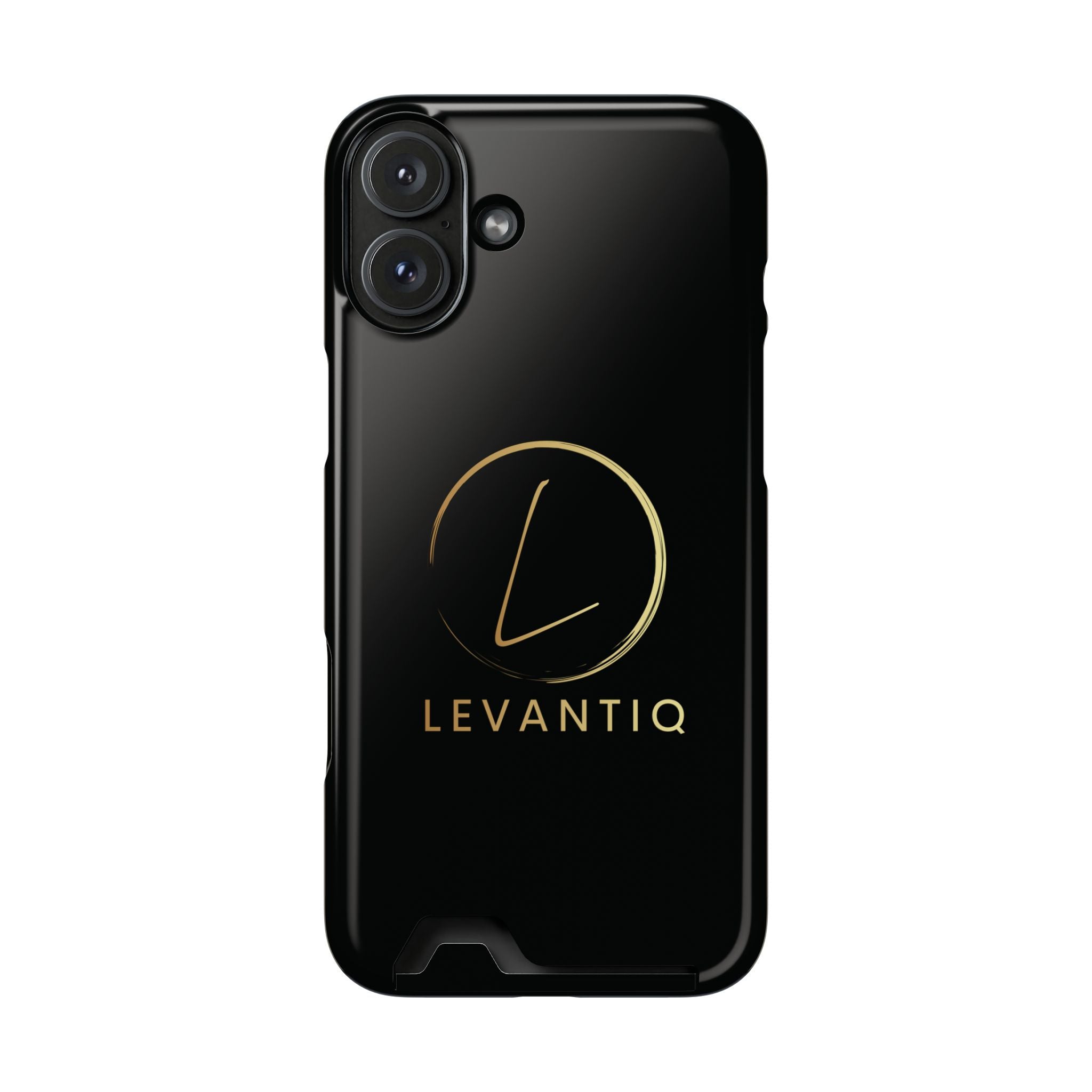 Étui de téléphone avec porte-cartes — Étui portefeuille fin noir élégant avec logo
