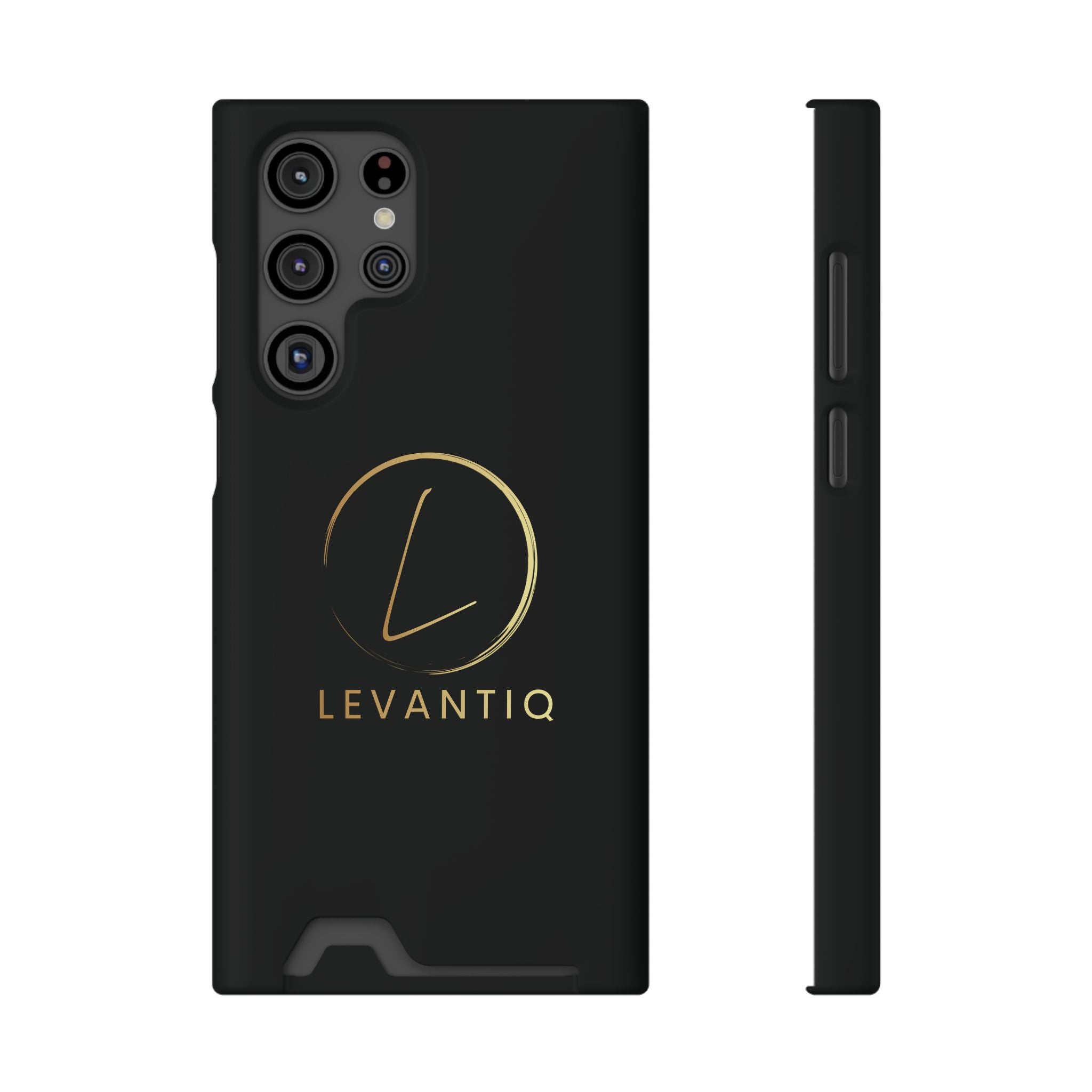 Étui de téléphone avec porte-cartes — Étui portefeuille fin noir élégant avec logo