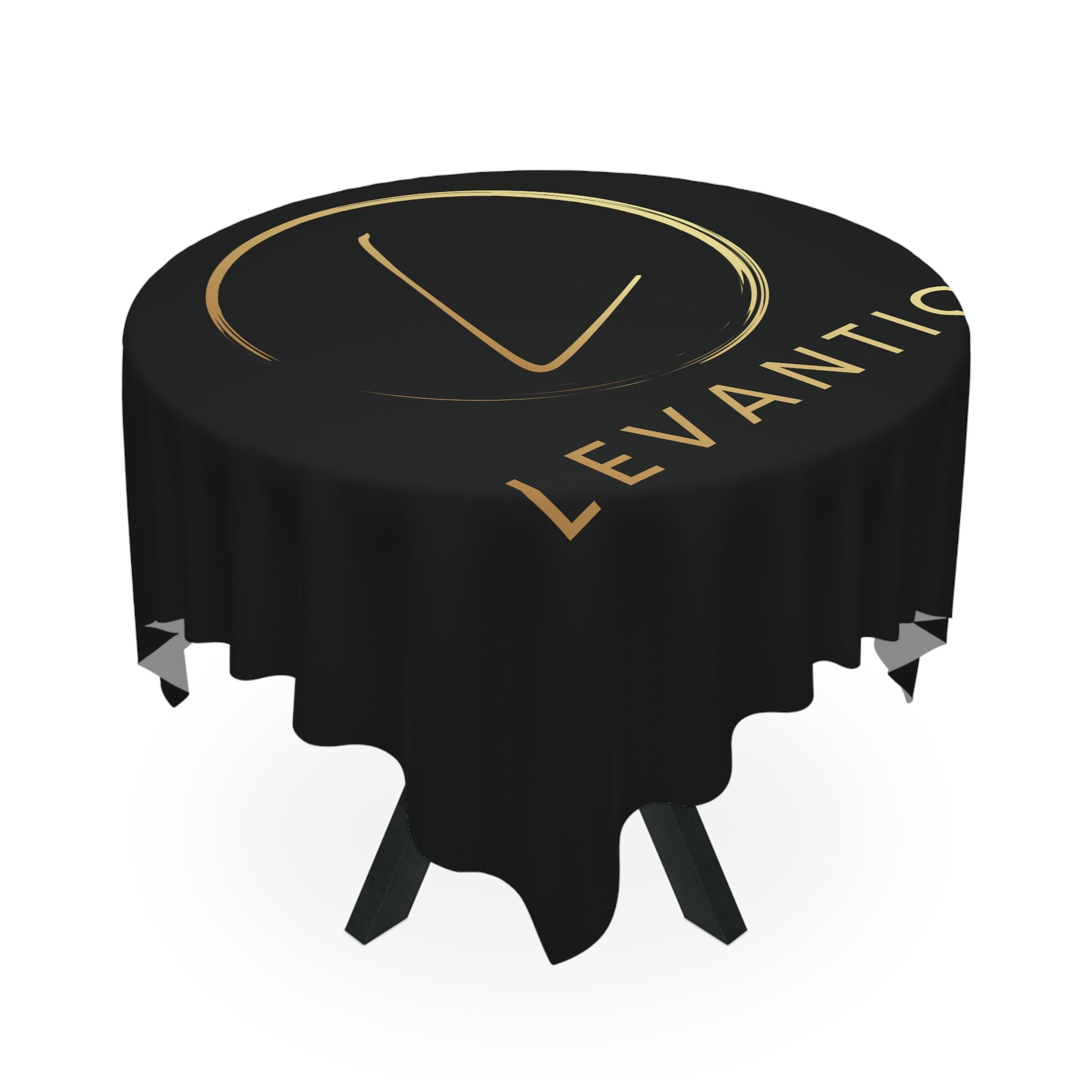 Tablecloth — Elegant Black & Gold Levantiq Logo Tablecloth for Events, Trade Shows, and Home Decor