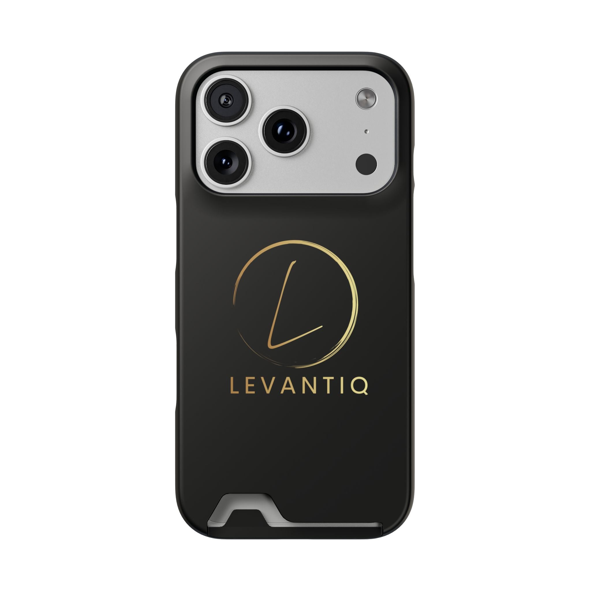 Étui de téléphone avec porte-cartes — Étui portefeuille fin noir élégant avec logo