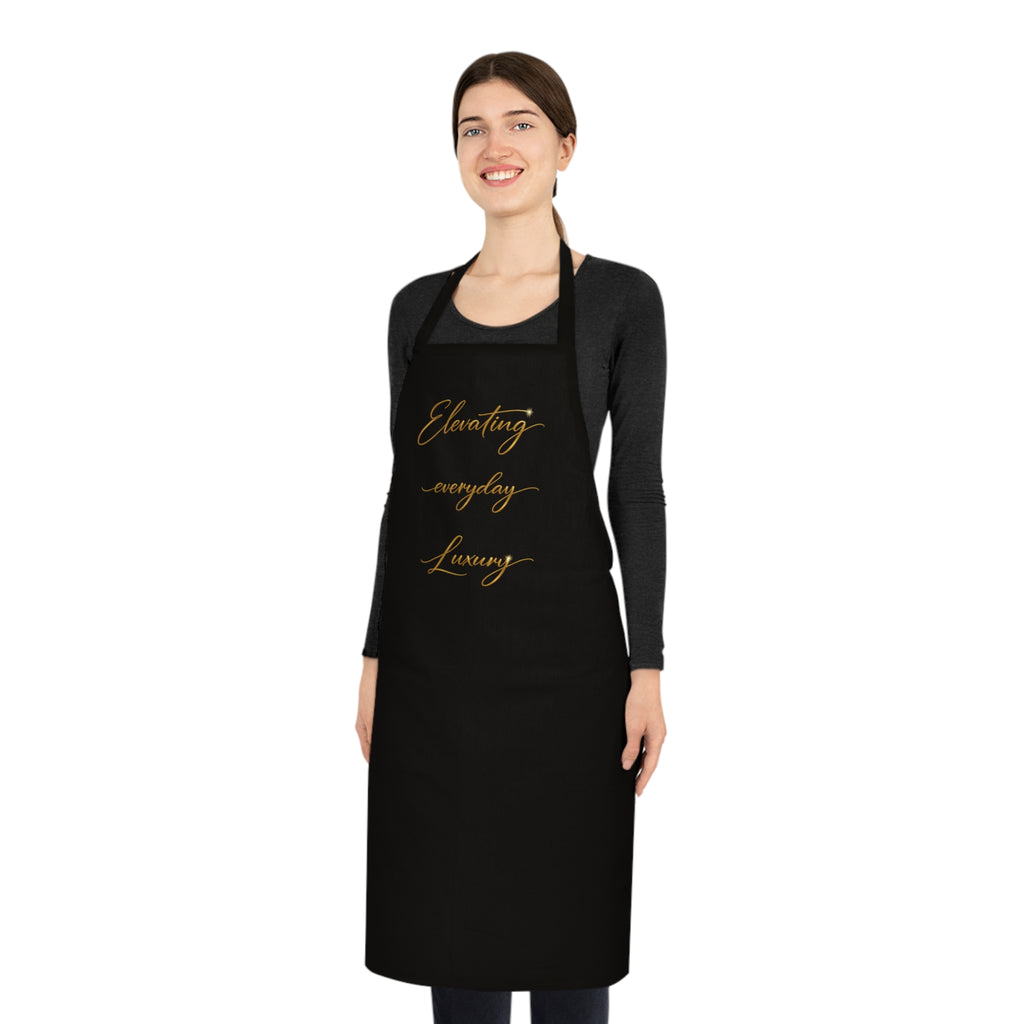 Embracing Everyday Luxury Apron — Black Cotton Chef Apron with Gold Script