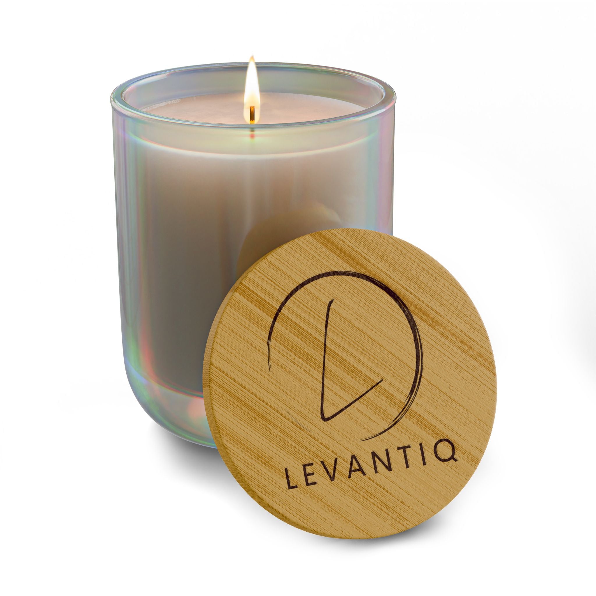 Engraved Bamboo-Lid Scented Soy Candle — 14oz Aromatherapy Candle (Levantiq Logo)
