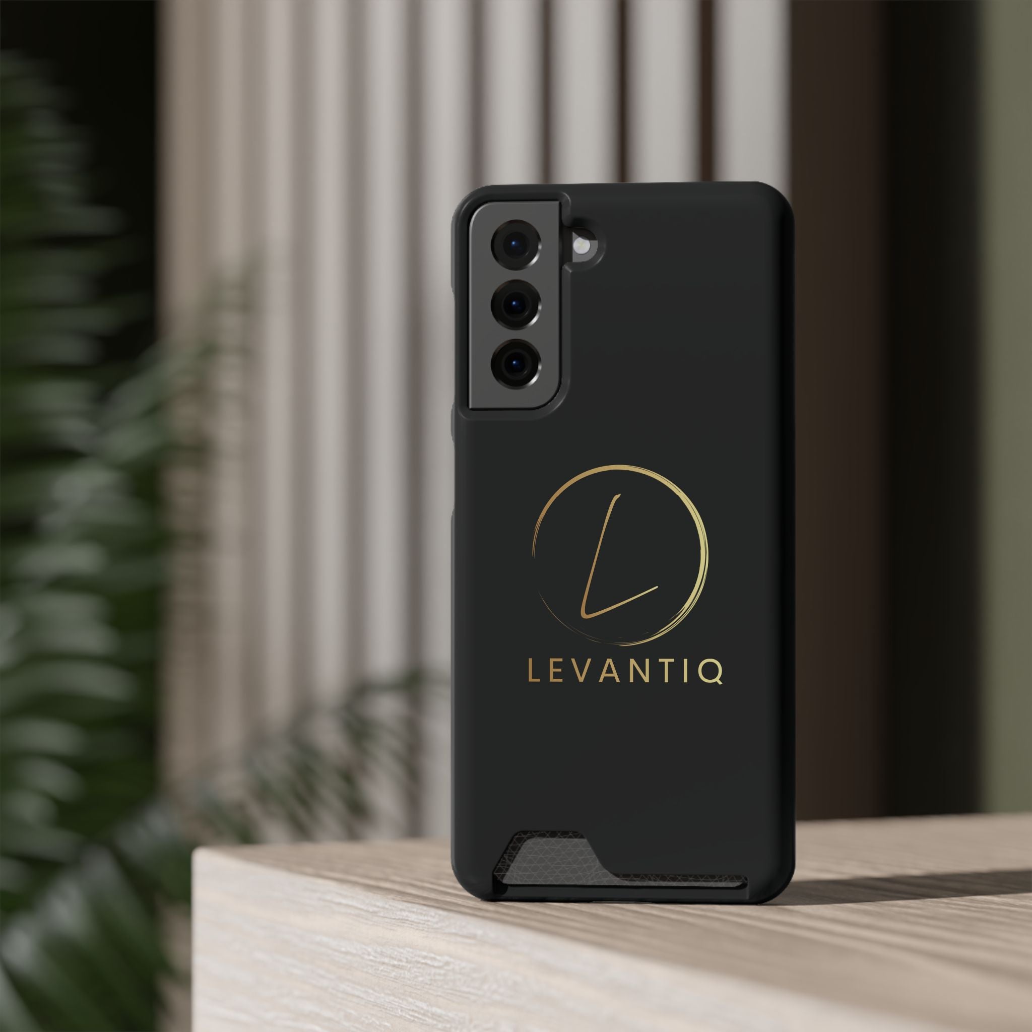Phone Case with Card Holder — Sleek Black Logo Slim Wallet Case