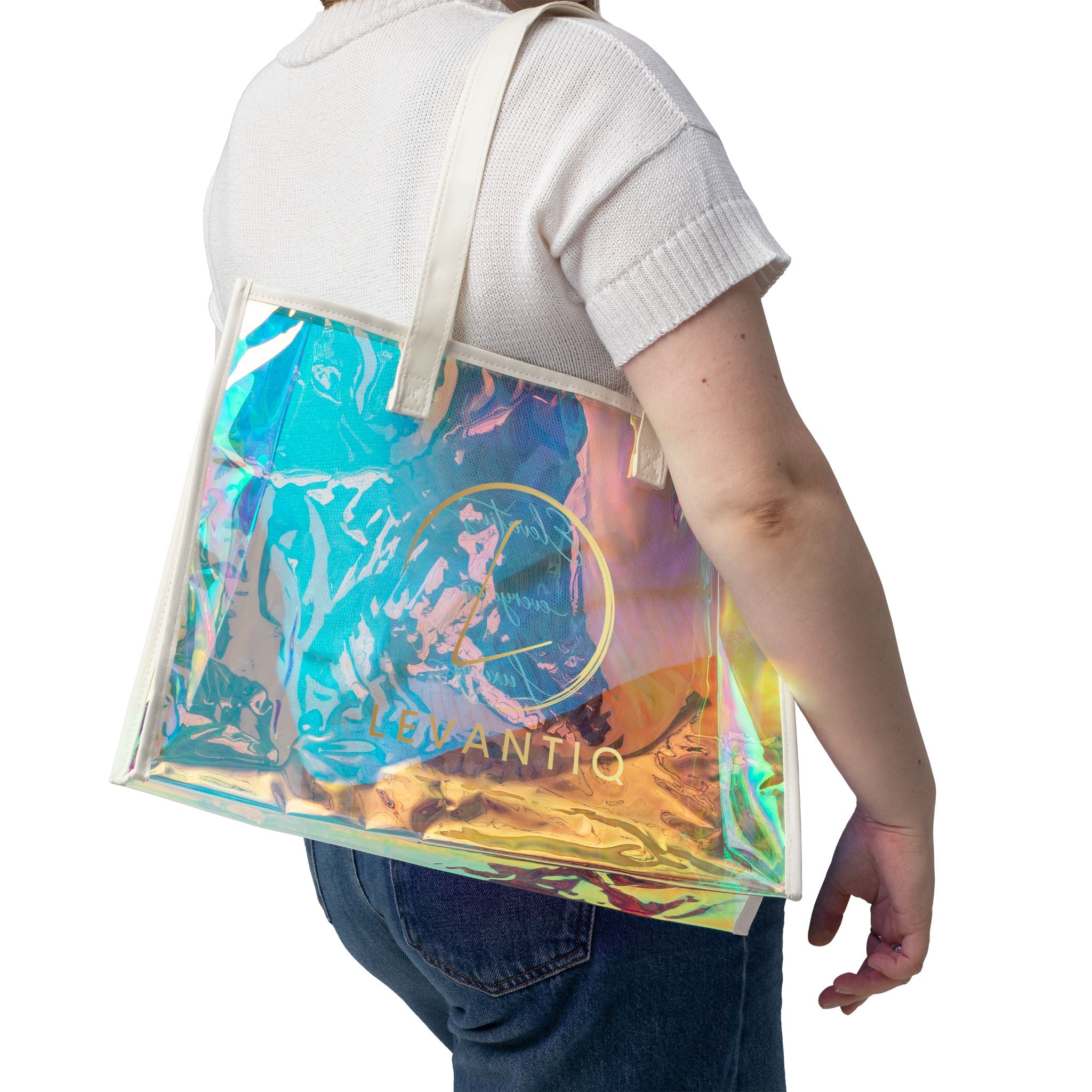 Holographic Beach Tote Bag — Iridescent Clear Summer Pool & Travel Bag