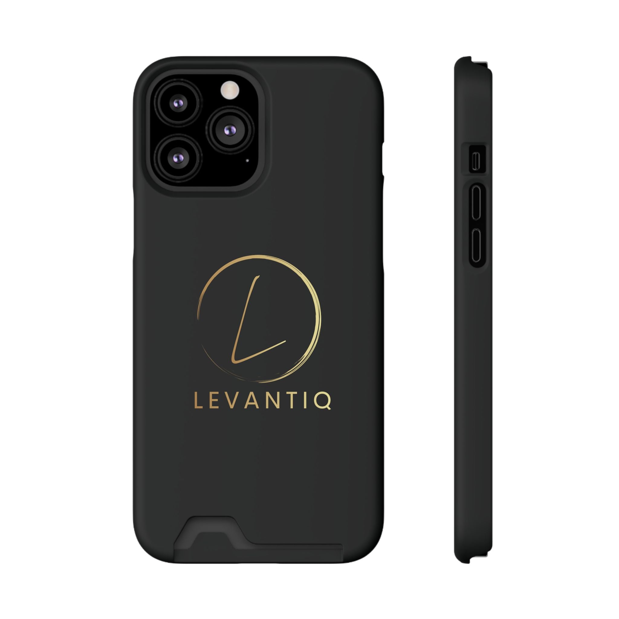 Étui de téléphone avec porte-cartes — Étui portefeuille fin noir élégant avec logo