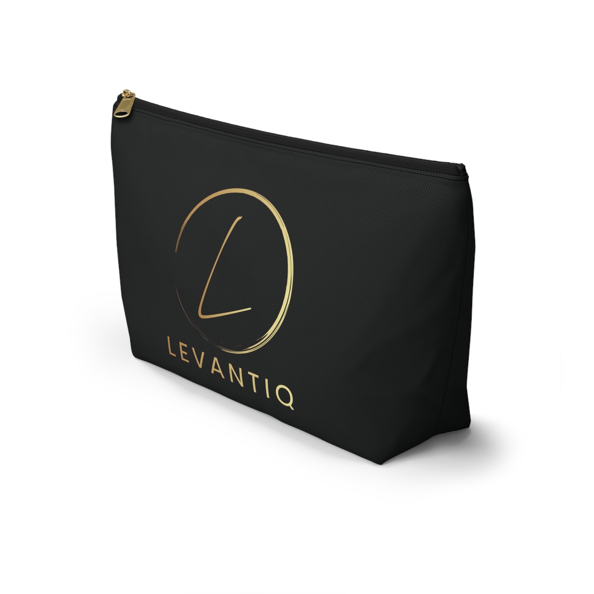 Luxury Black Accessory Pouch — Cosmetic & Travel T-Bottom Bag