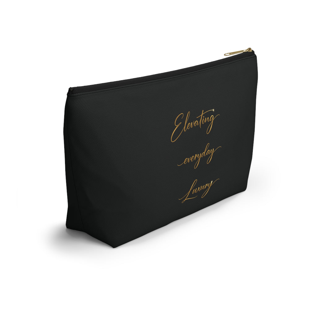 Luxury Black Accessory Pouch — Cosmetic & Travel T-Bottom Bag