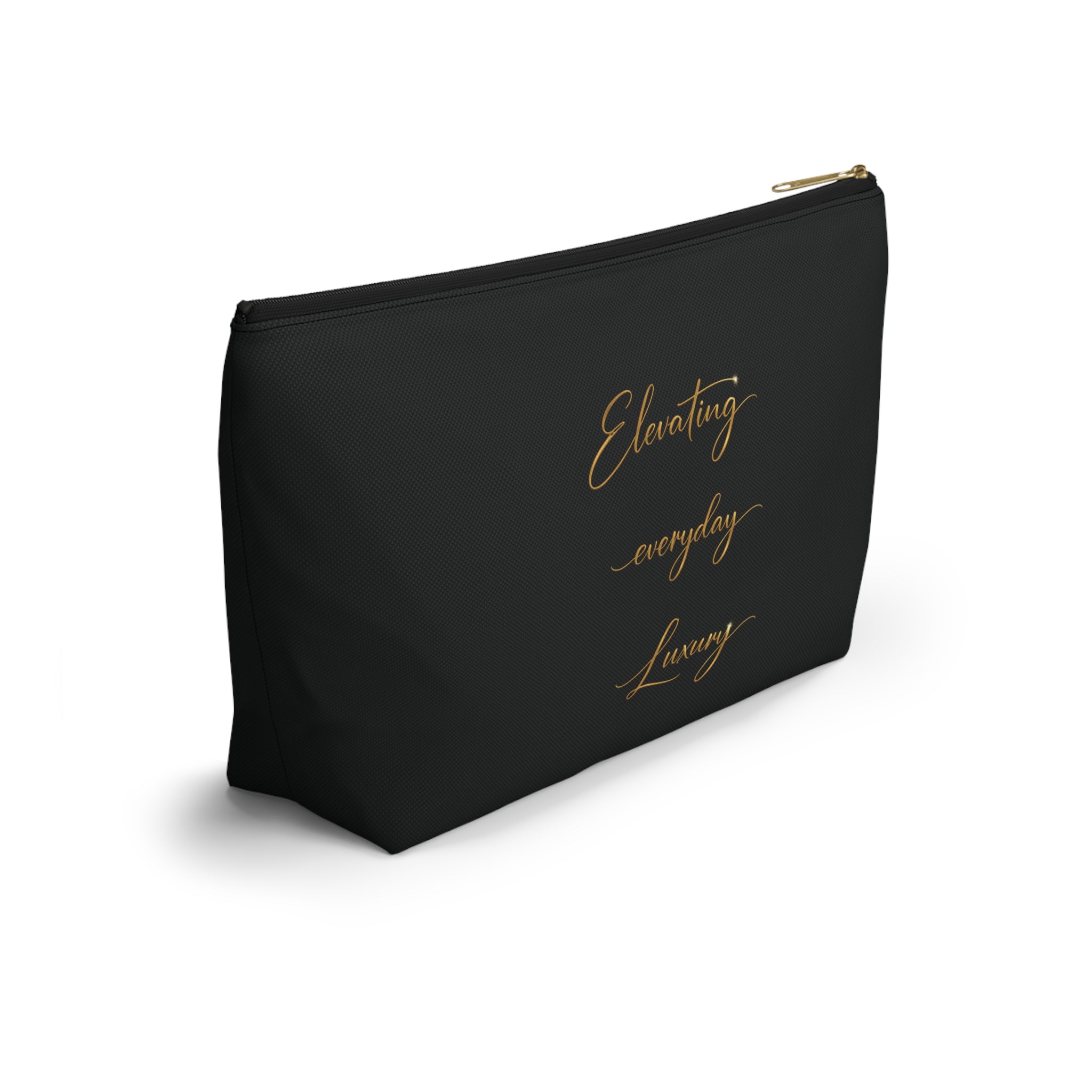 Luxury Black Accessory Pouch — Cosmetic & Travel T-Bottom Bag